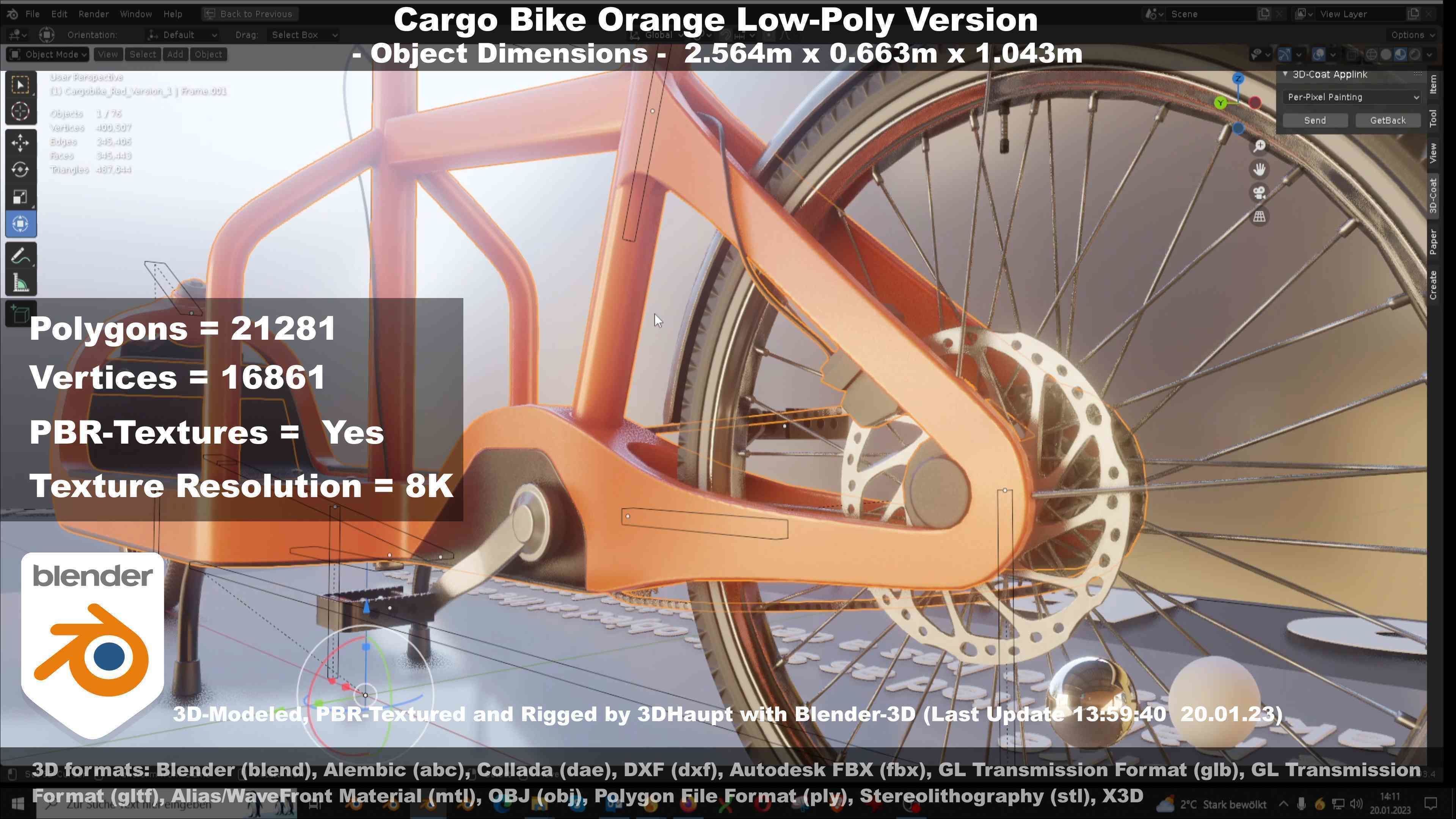 Cargo Bike Orange Low-Poly and Rigged Version  Low-poly 3D model_86
