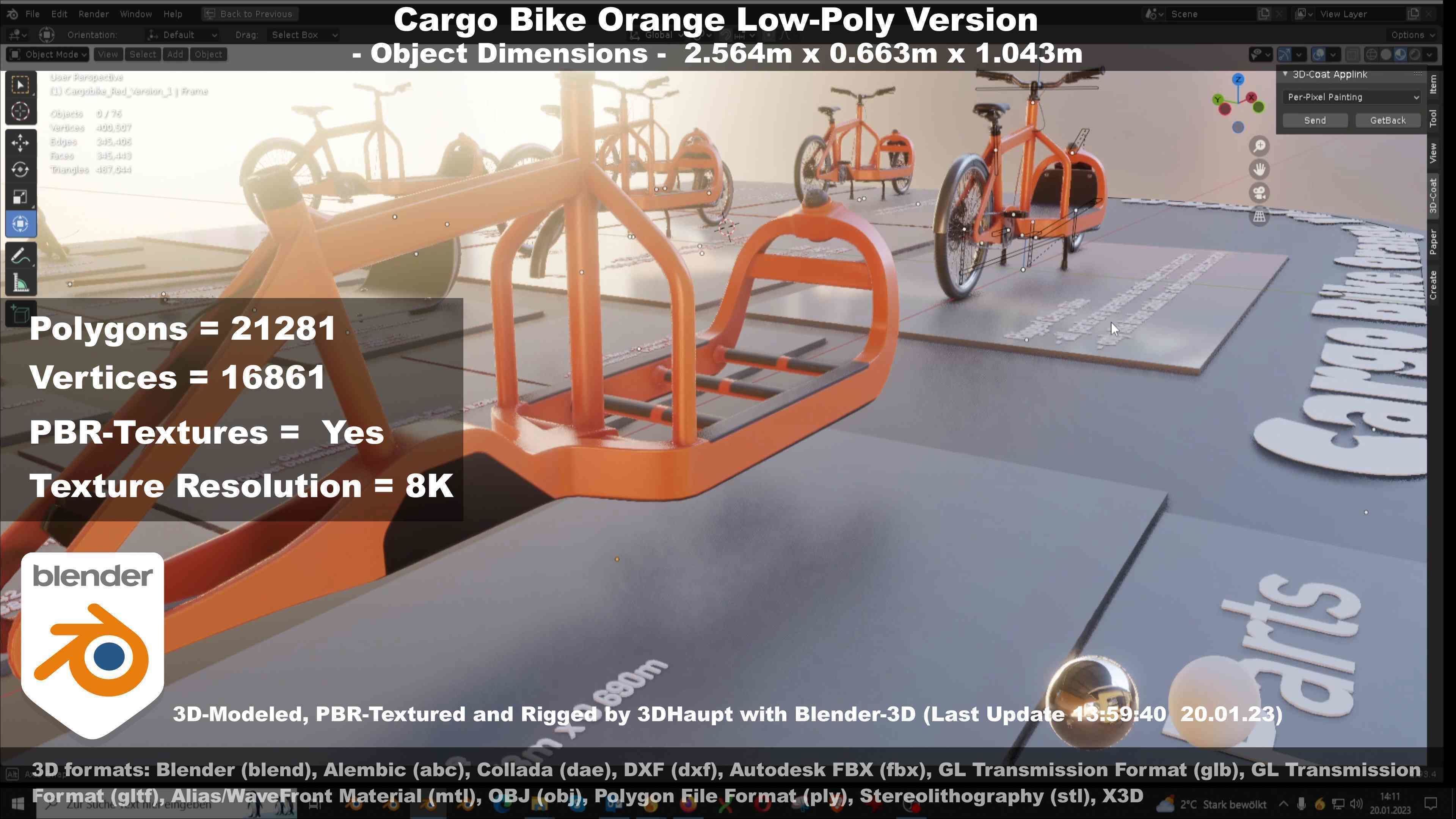 Cargo Bike Orange Low-Poly and Rigged Version  Low-poly 3D model_87