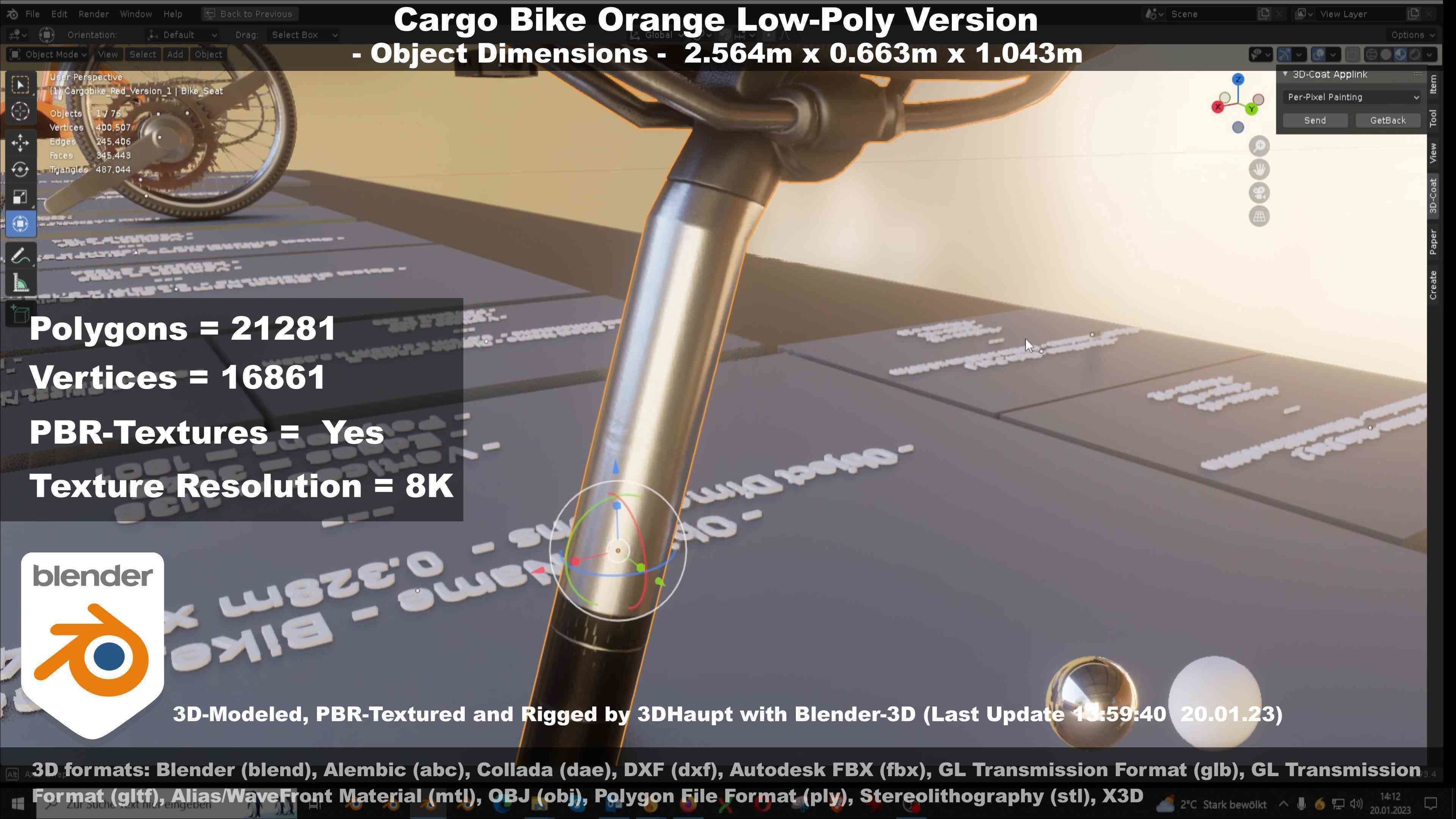 Cargo Bike Orange Low-Poly and Rigged Version  Low-poly 3D model_60