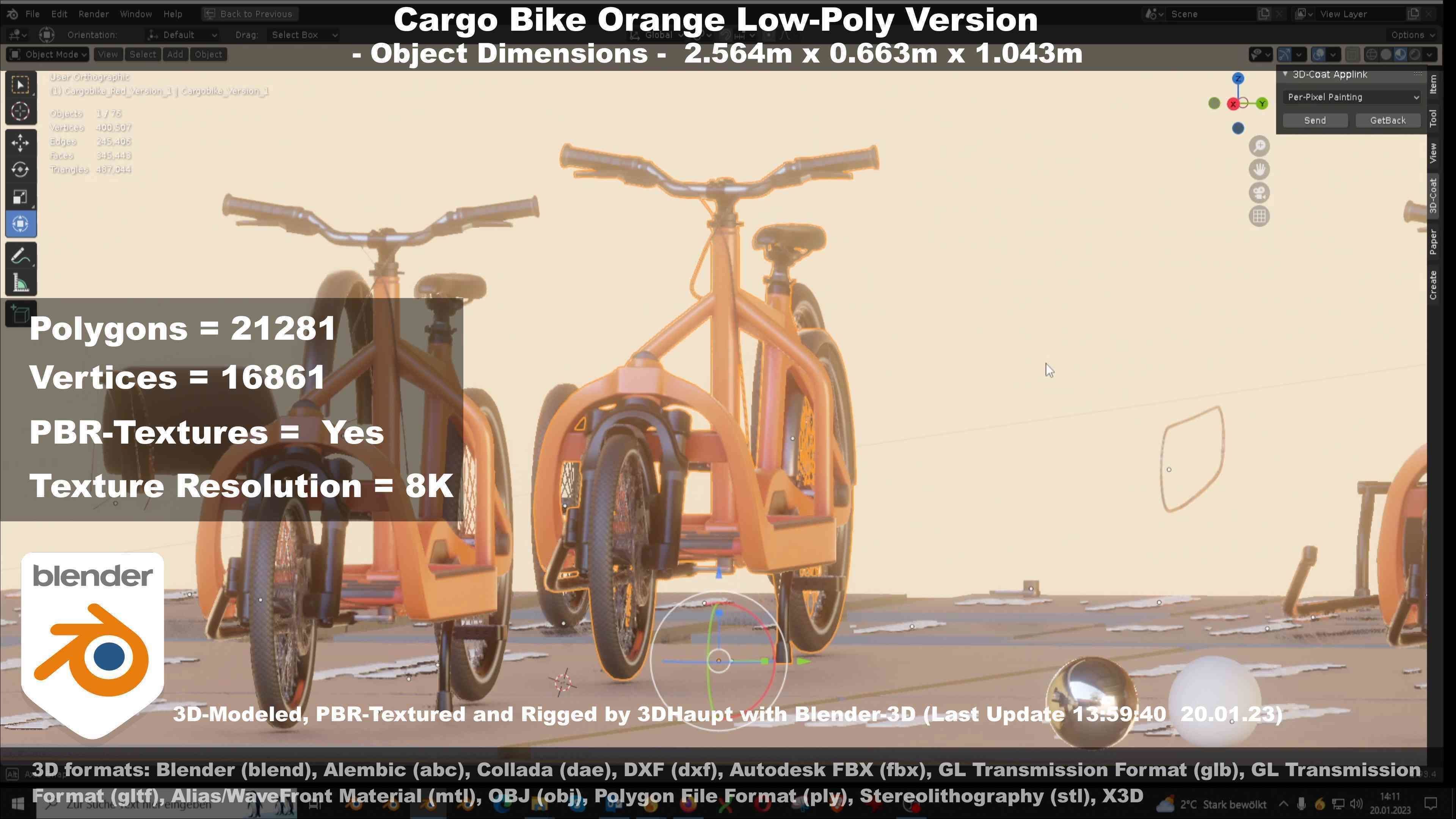 Cargo Bike Orange Low-Poly and Rigged Version  Low-poly 3D model_39