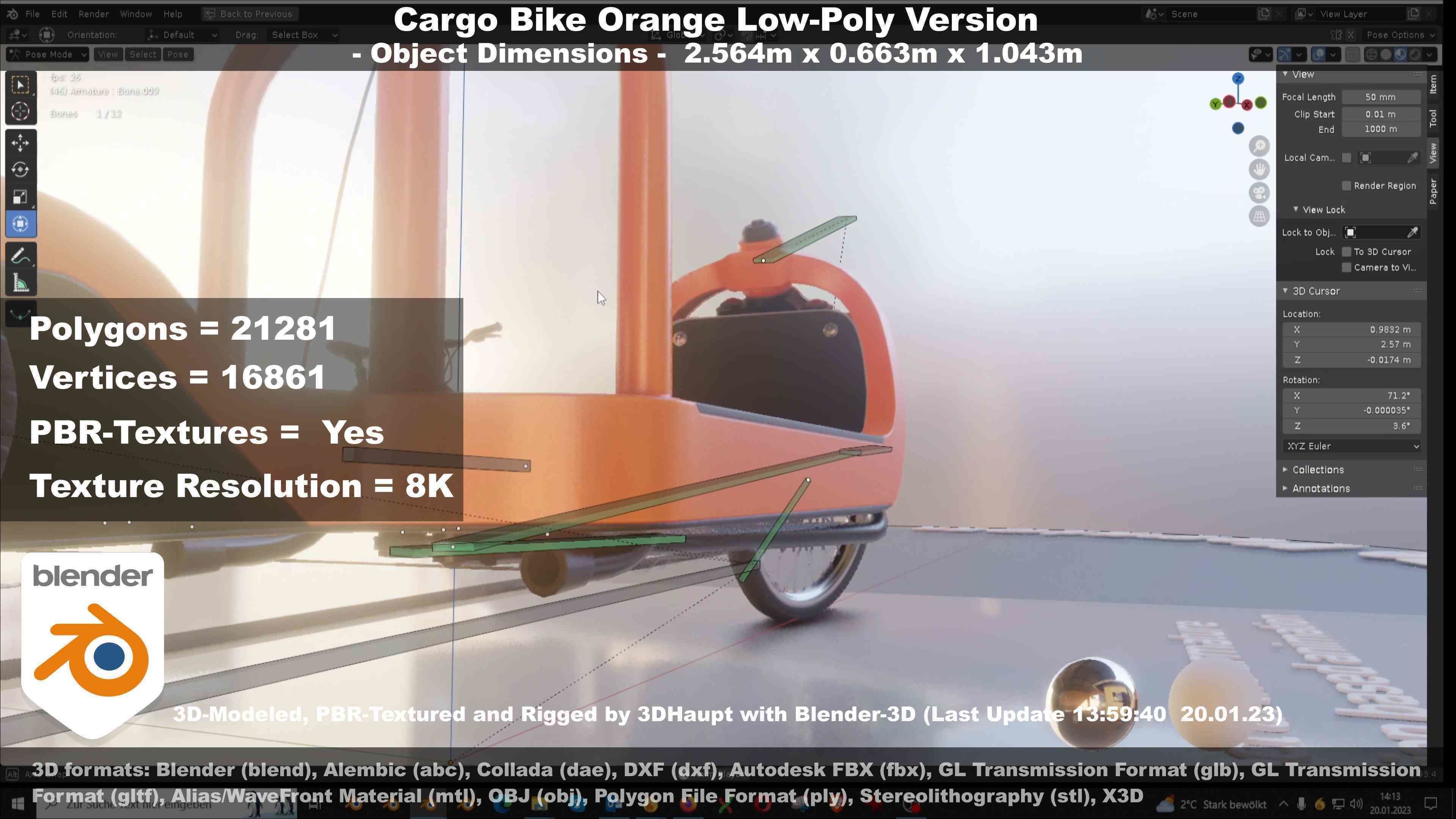 Cargo Bike Orange Low-Poly and Rigged Version  Low-poly 3D model_128