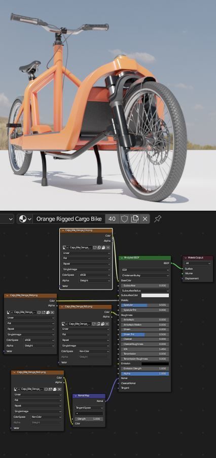 Cargo Bike Orange Low-Poly and Rigged Version  Low-poly 3D model_22