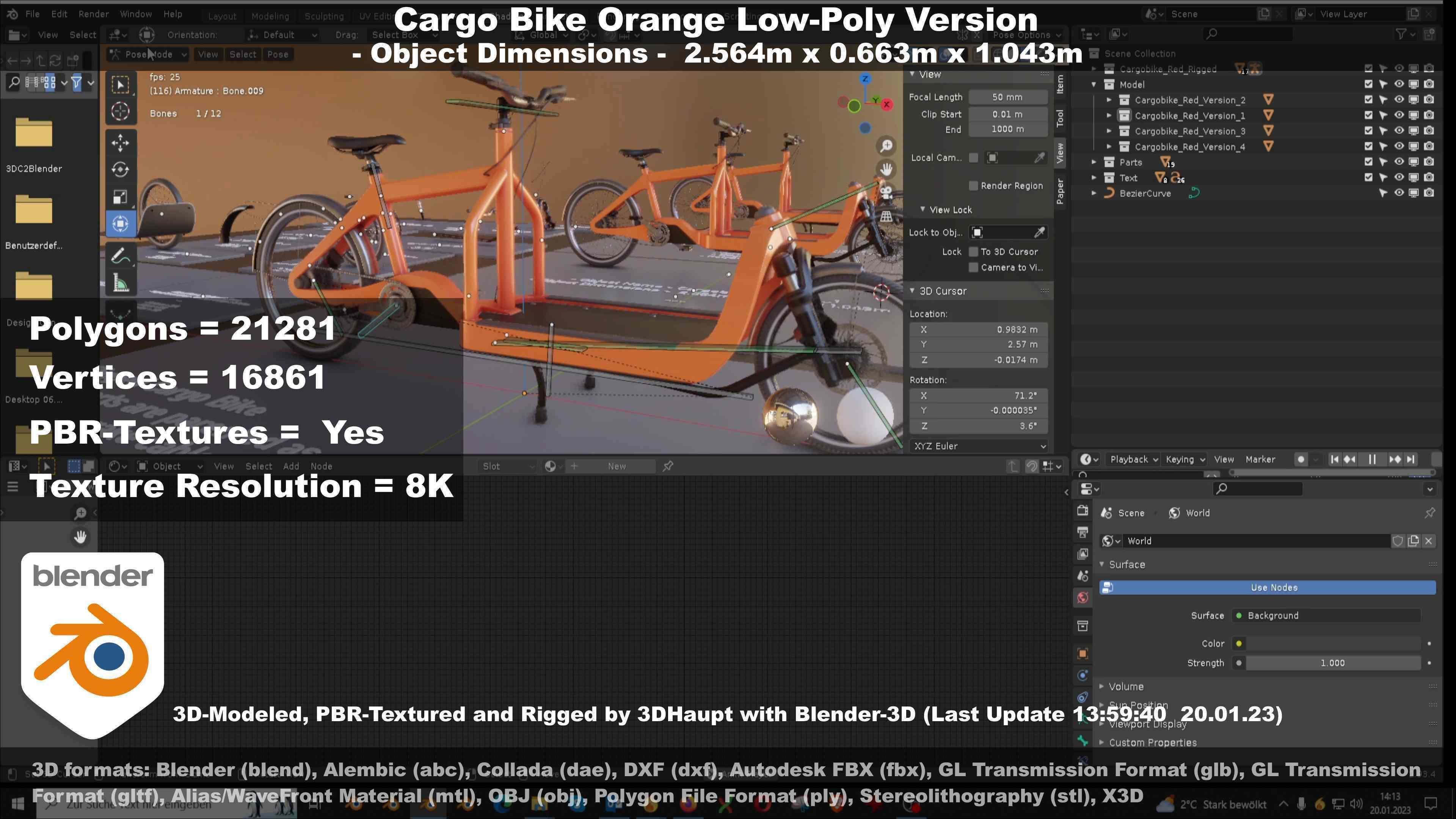 Cargo Bike Orange Low-Poly and Rigged Version  Low-poly 3D model_142