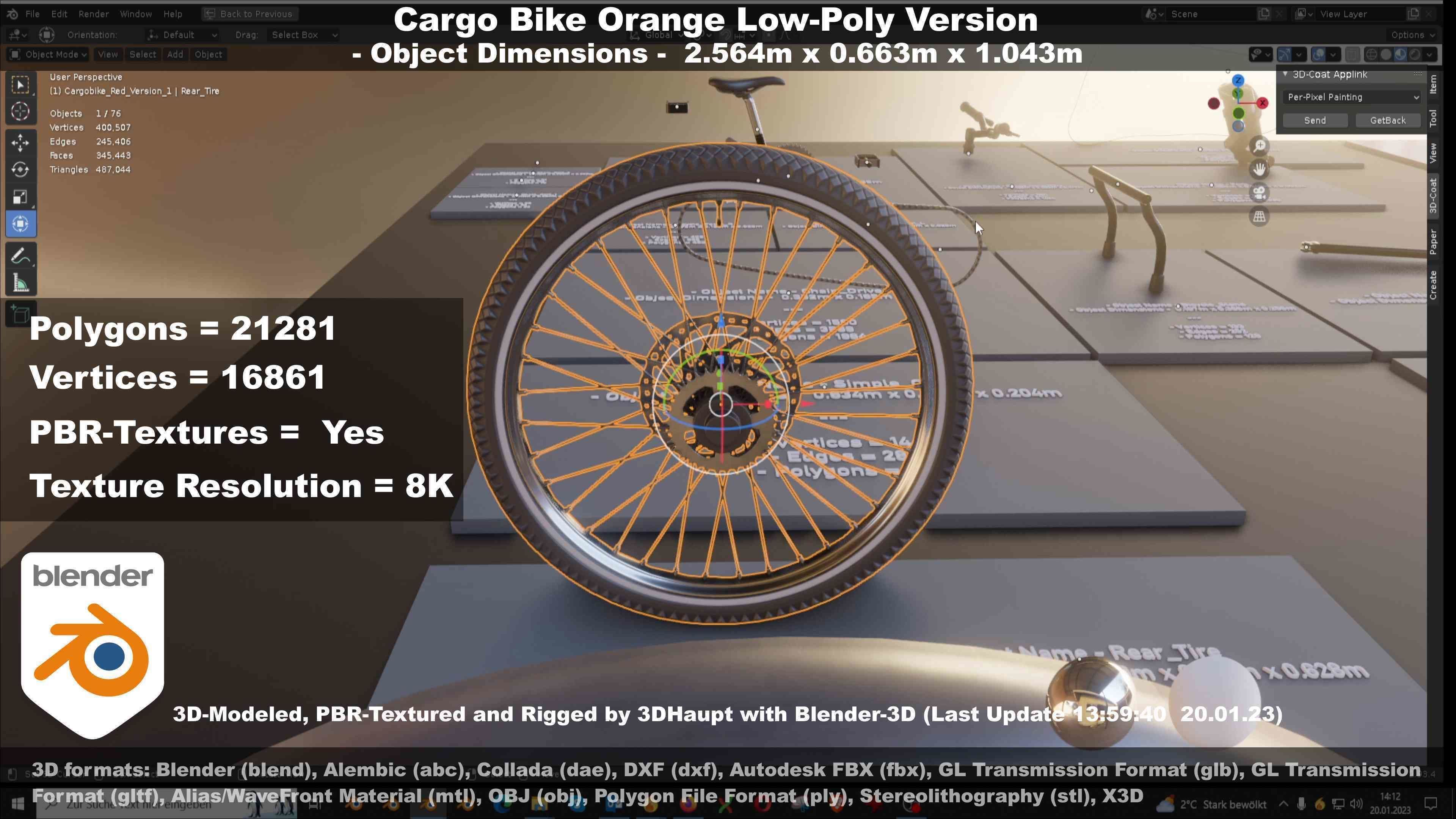 Cargo Bike Orange Low-Poly and Rigged Version  Low-poly 3D model_117