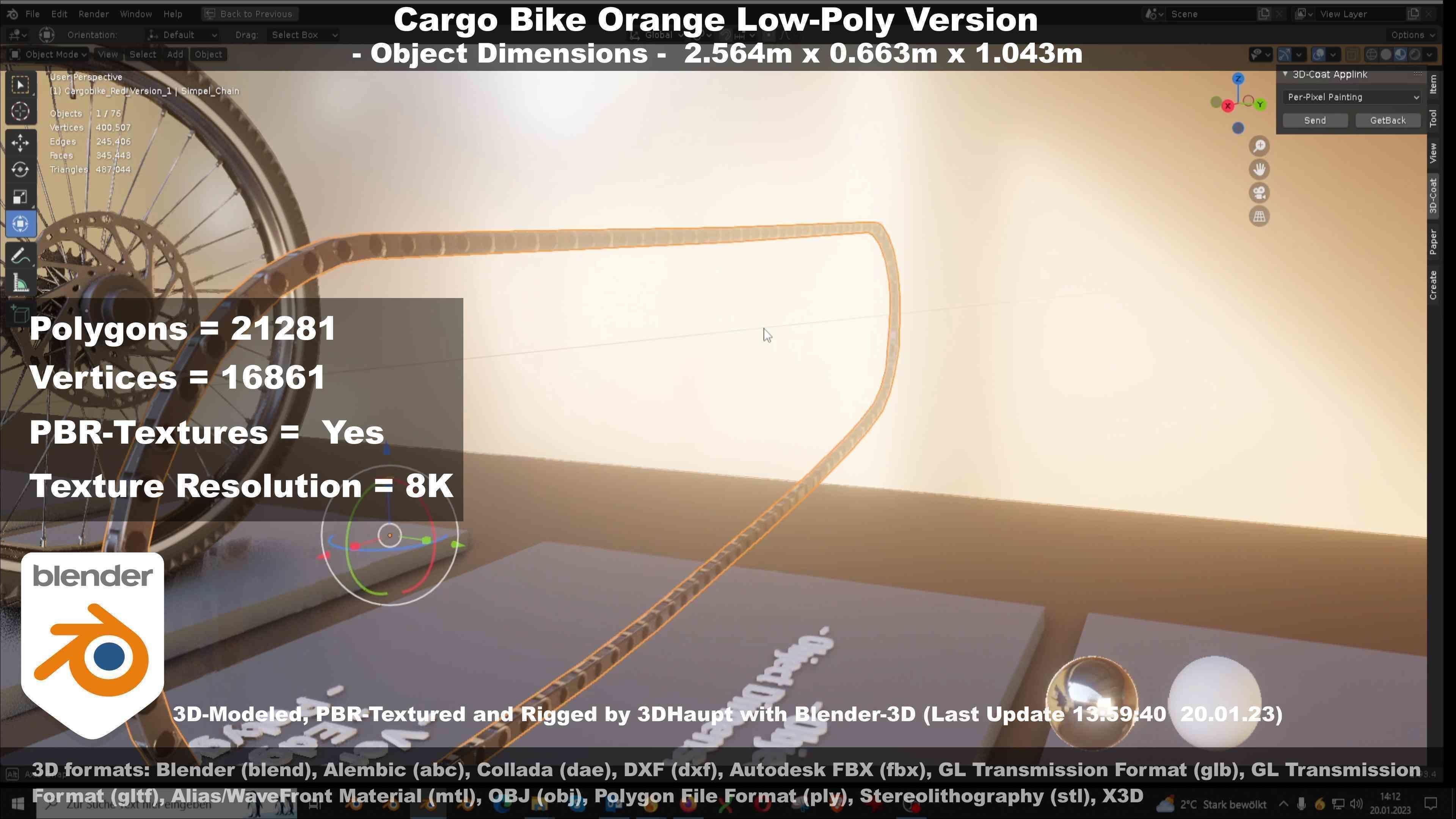 Cargo Bike Orange Low-Poly and Rigged Version  Low-poly 3D model_118