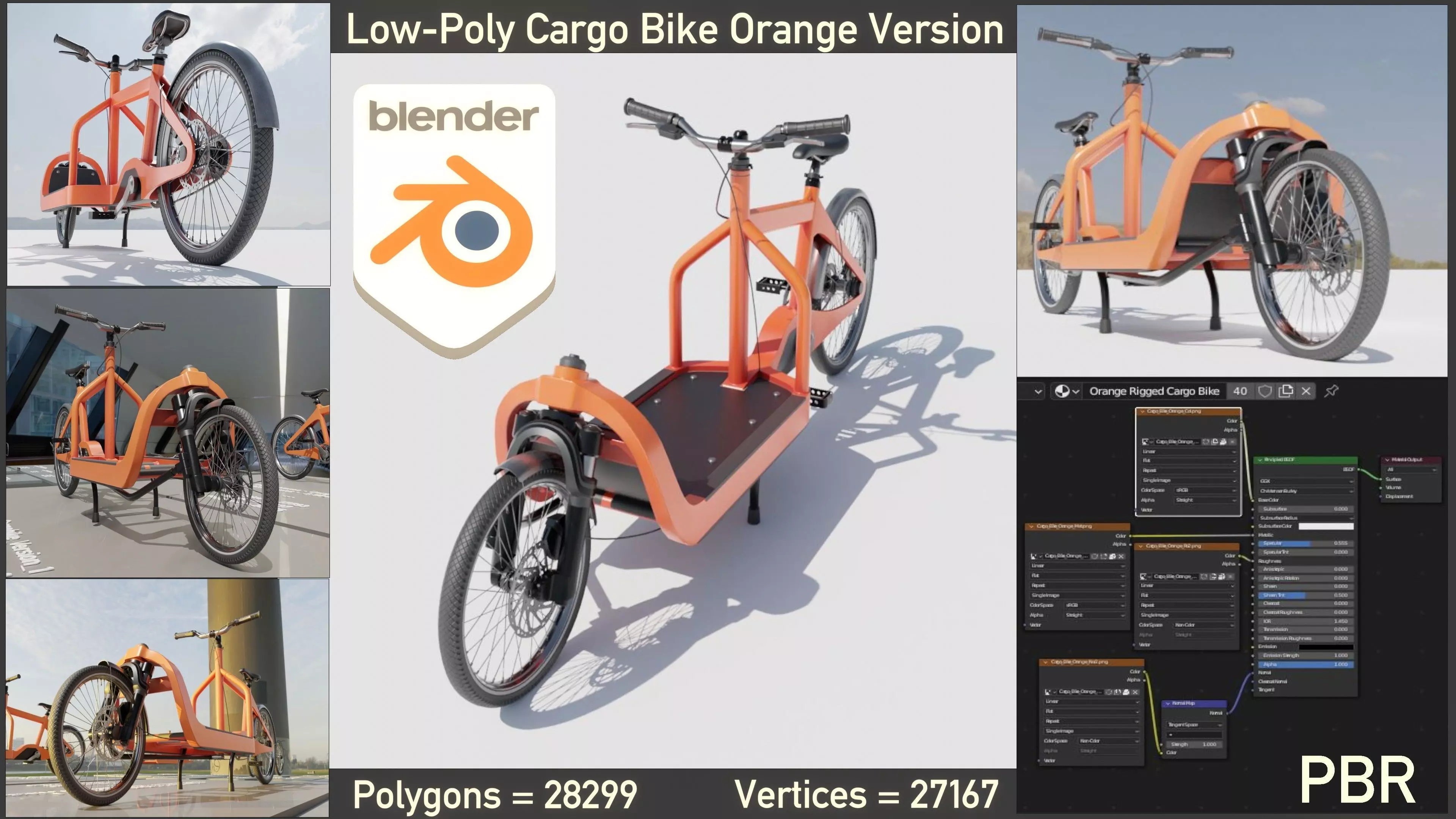 Cargo Bike Orange Low-Poly and Rigged Version  Low-poly 3D model_0