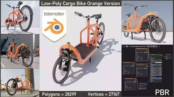 Cargo Bike Orange Low-Poly and Rigged Version  Low-poly 3D model