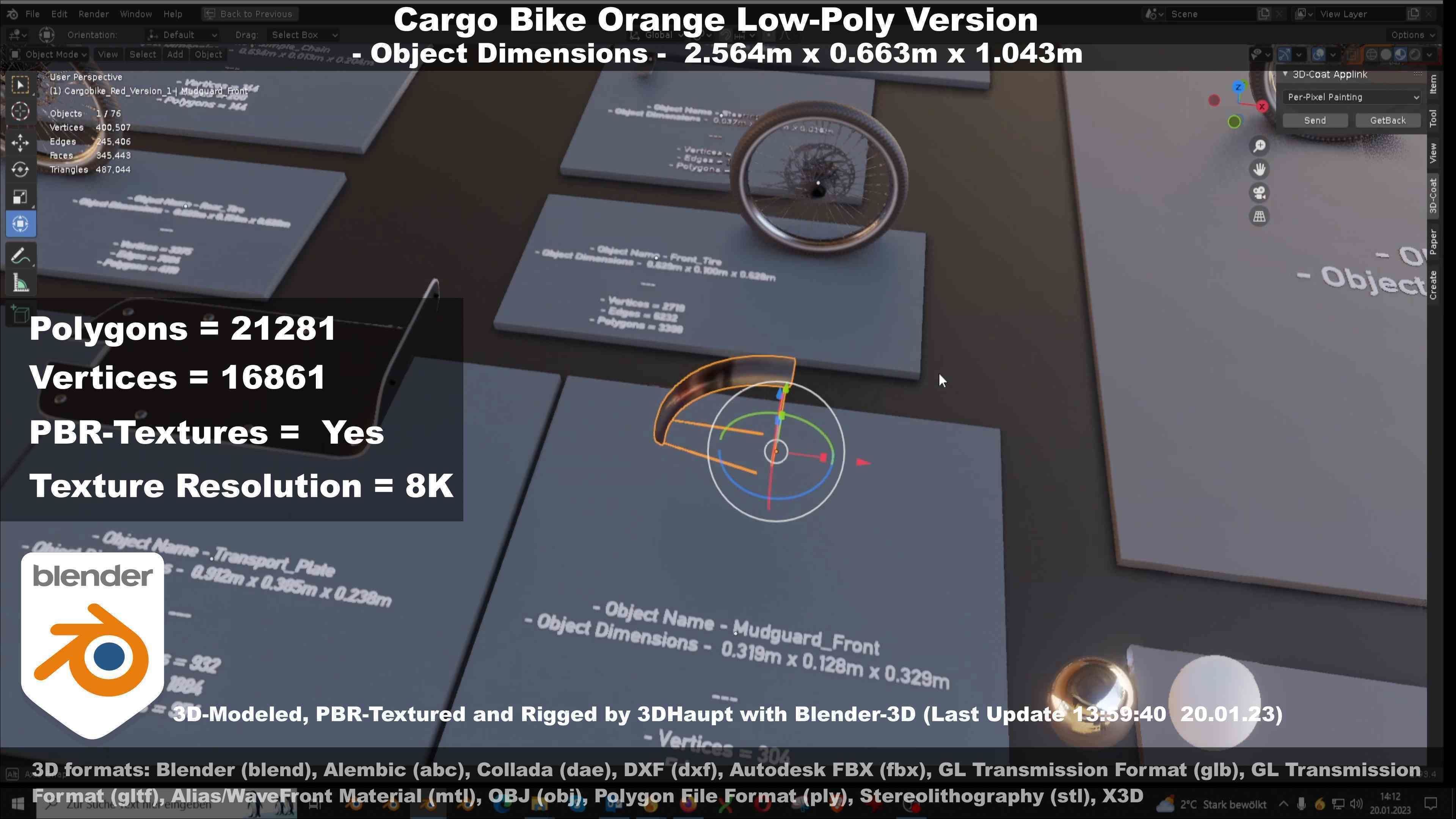 Cargo Bike Orange Low-Poly and Rigged Version  Low-poly 3D model_125