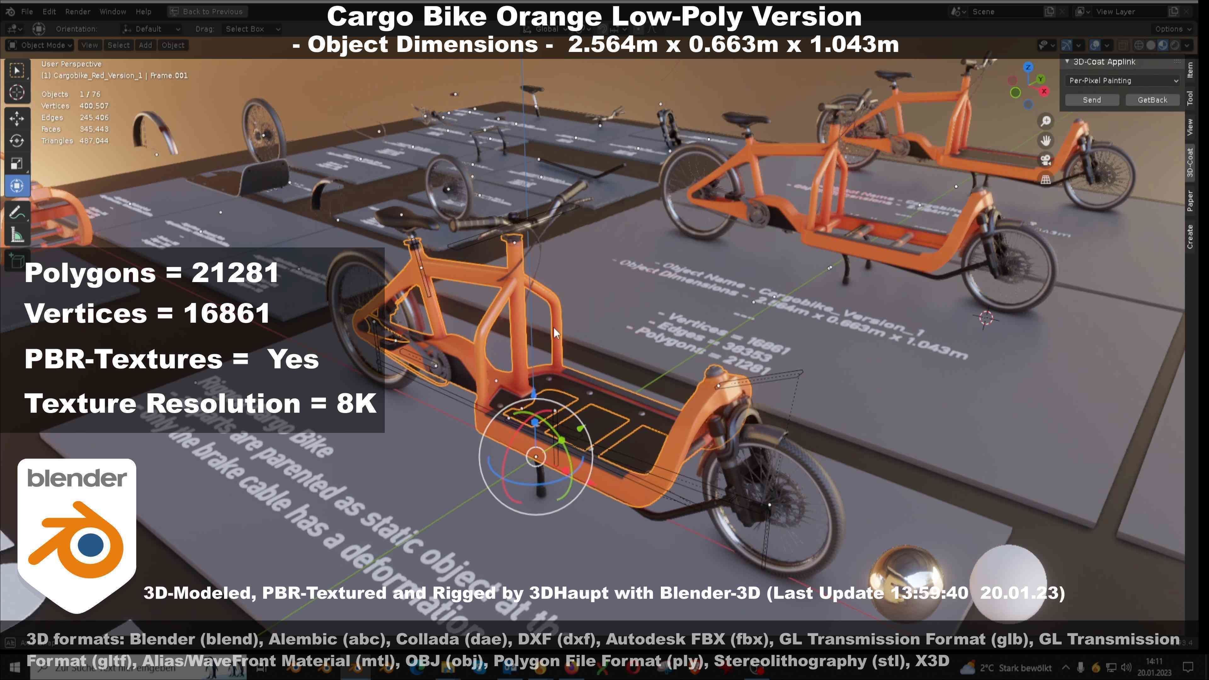 Cargo Bike Orange Low-Poly and Rigged Version  Low-poly 3D model_105