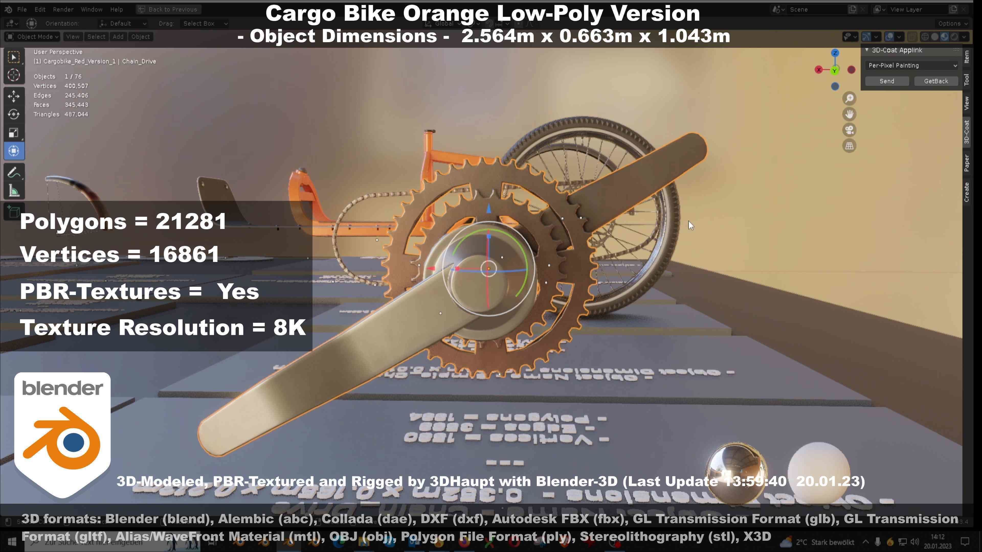 Cargo Bike Orange Low-Poly and Rigged Version  Low-poly 3D model_115