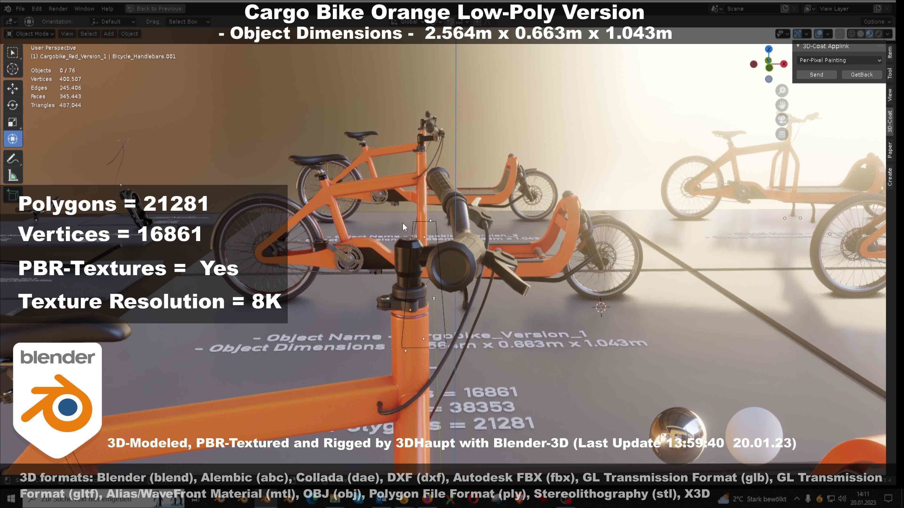 Cargo Bike Orange Low-Poly and Rigged Version  Low-poly 3D model_91
