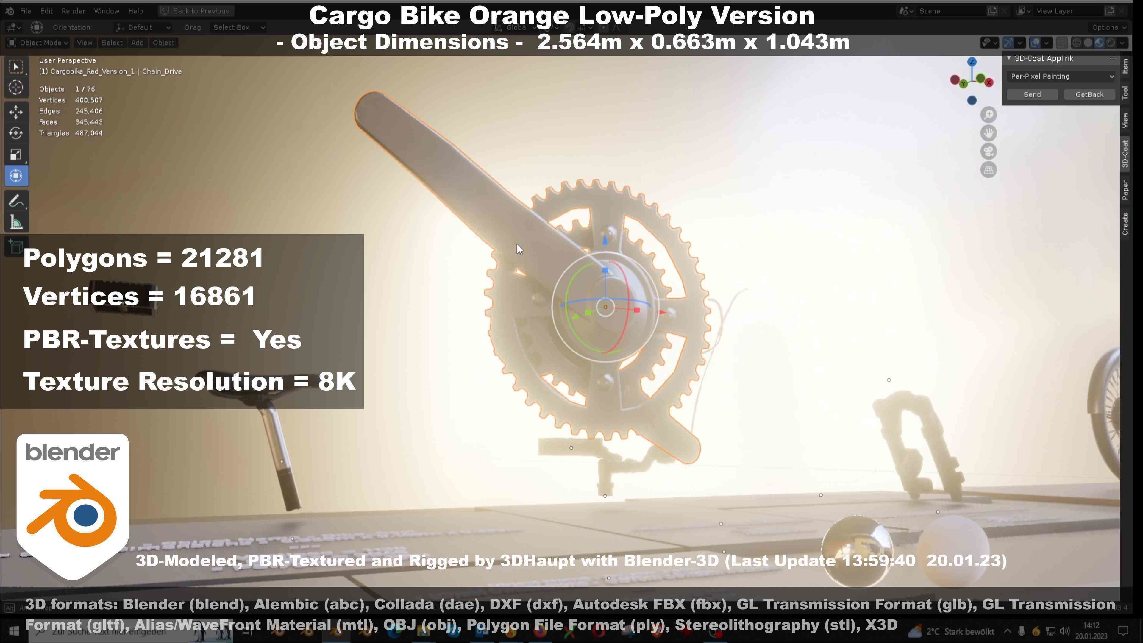 Cargo Bike Orange Low-Poly and Rigged Version  Low-poly 3D model_101