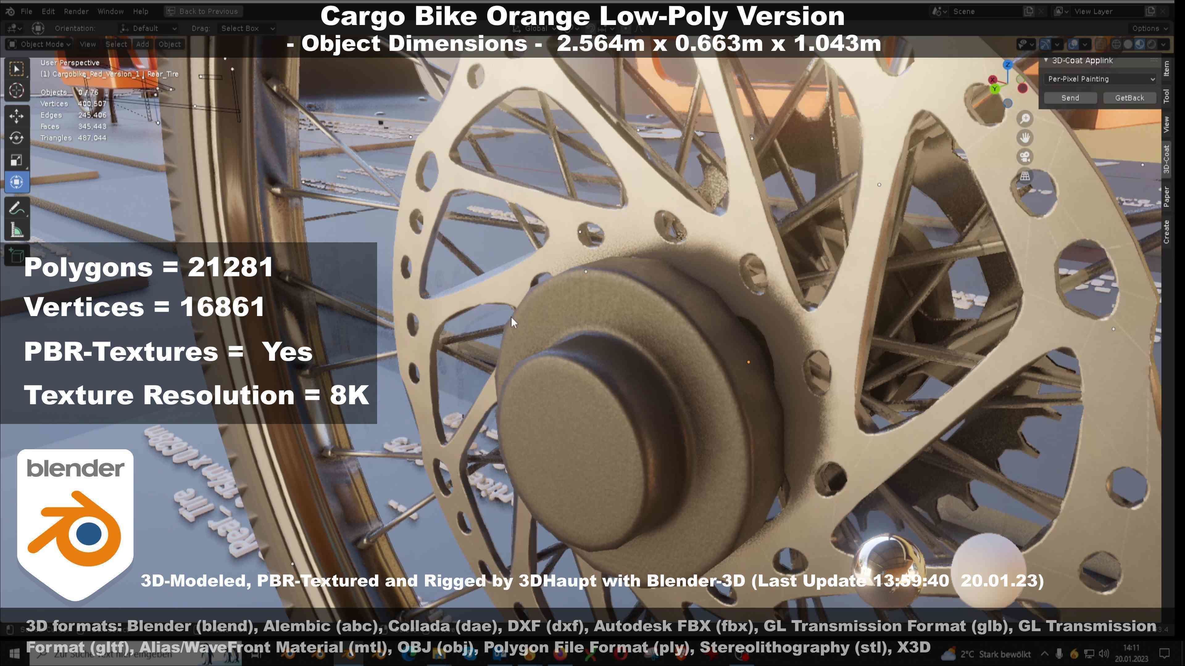 Cargo Bike Orange Low-Poly and Rigged Version  Low-poly 3D model_81