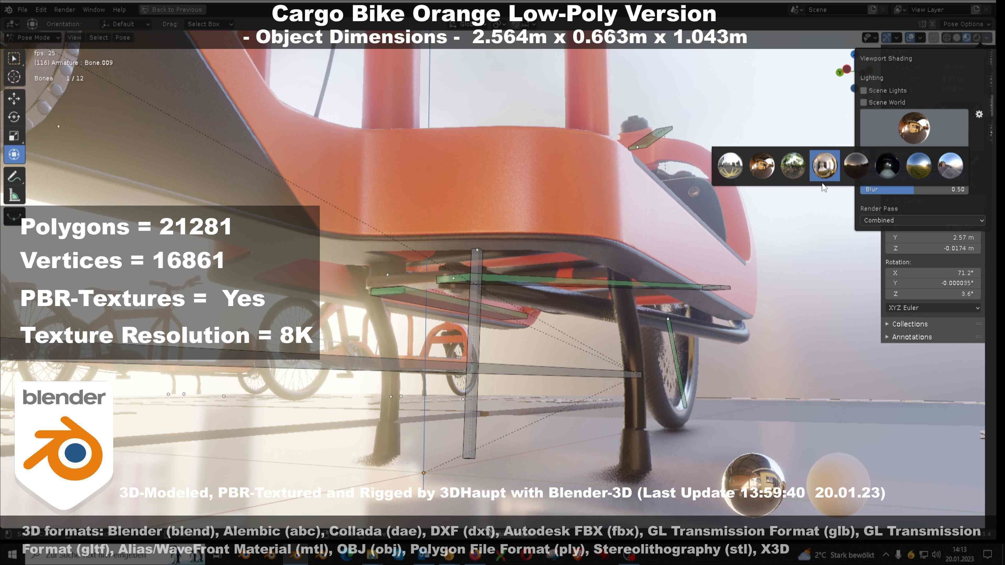 Cargo Bike Orange Low-Poly and Rigged Version  Low-poly 3D model_127