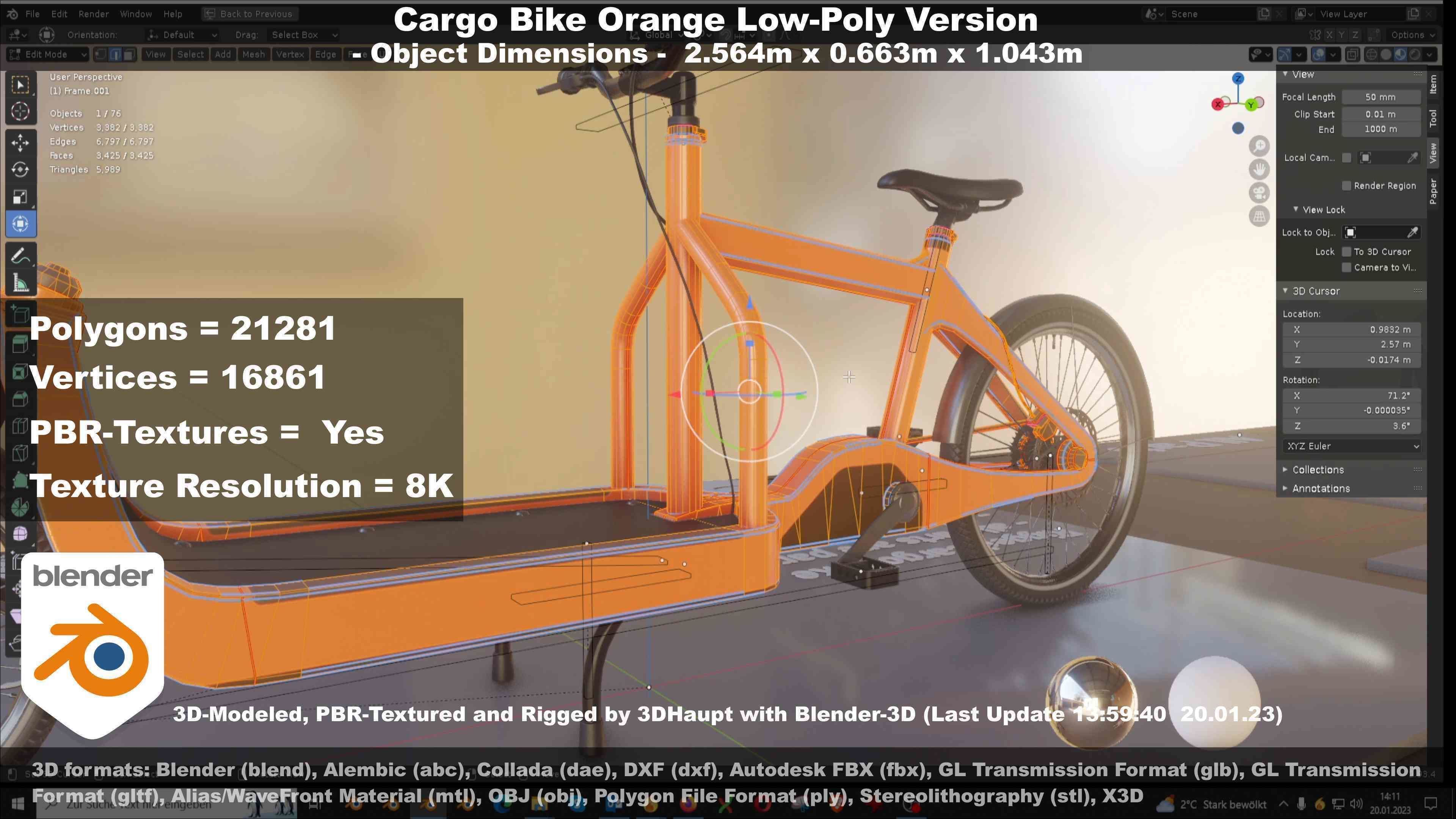 Cargo Bike Orange Low-Poly and Rigged Version  Low-poly 3D model_112