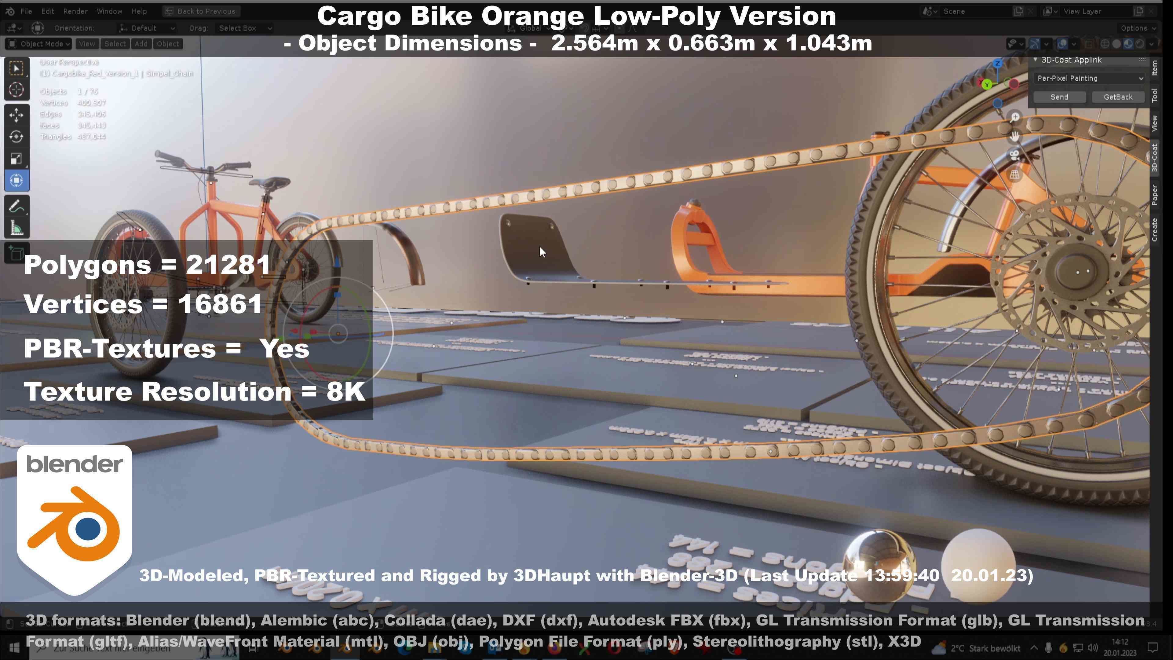 Cargo Bike Orange Low-Poly and Rigged Version  Low-poly 3D model_66