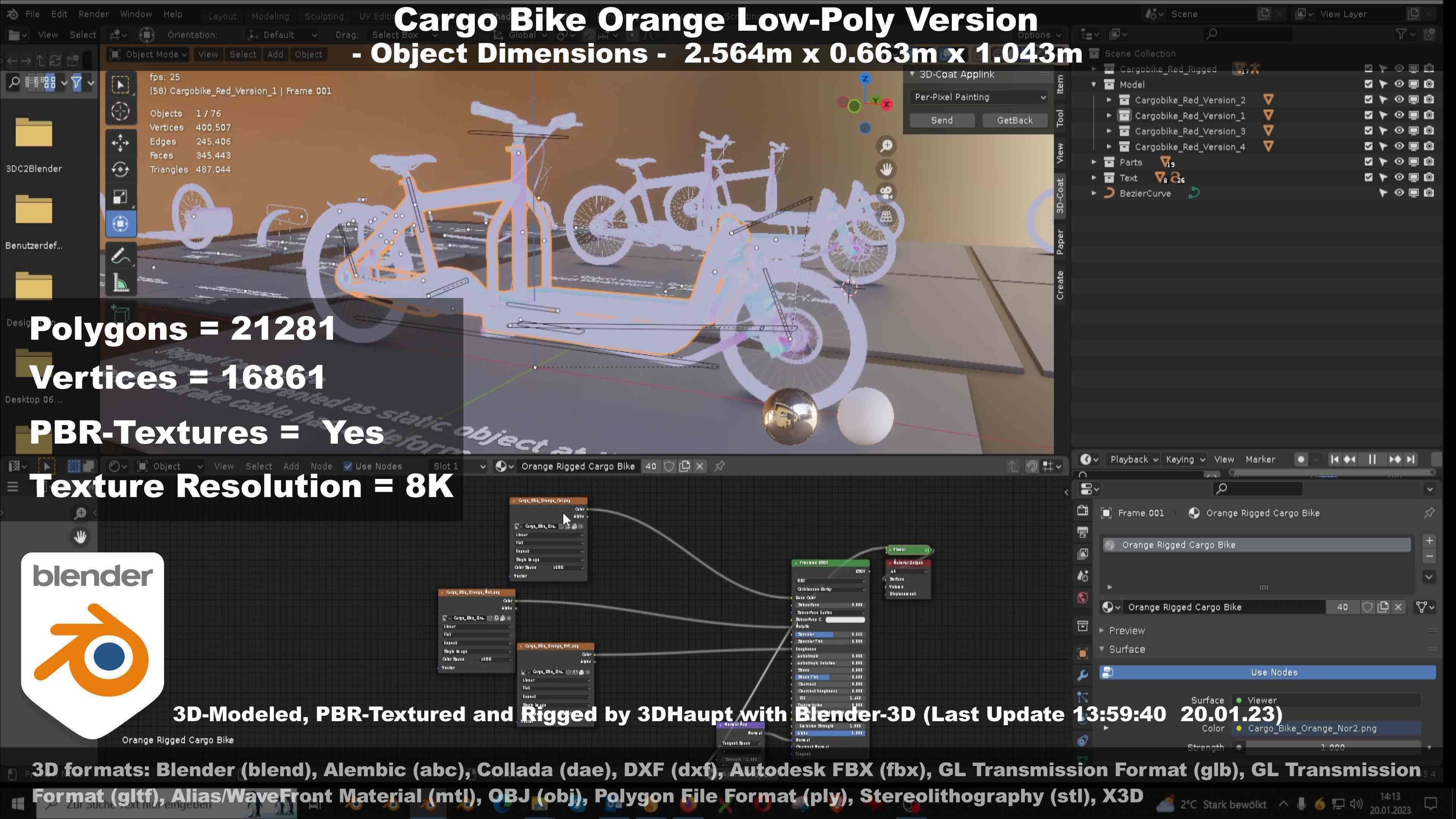Cargo Bike Orange Low-Poly and Rigged Version  Low-poly 3D model_85