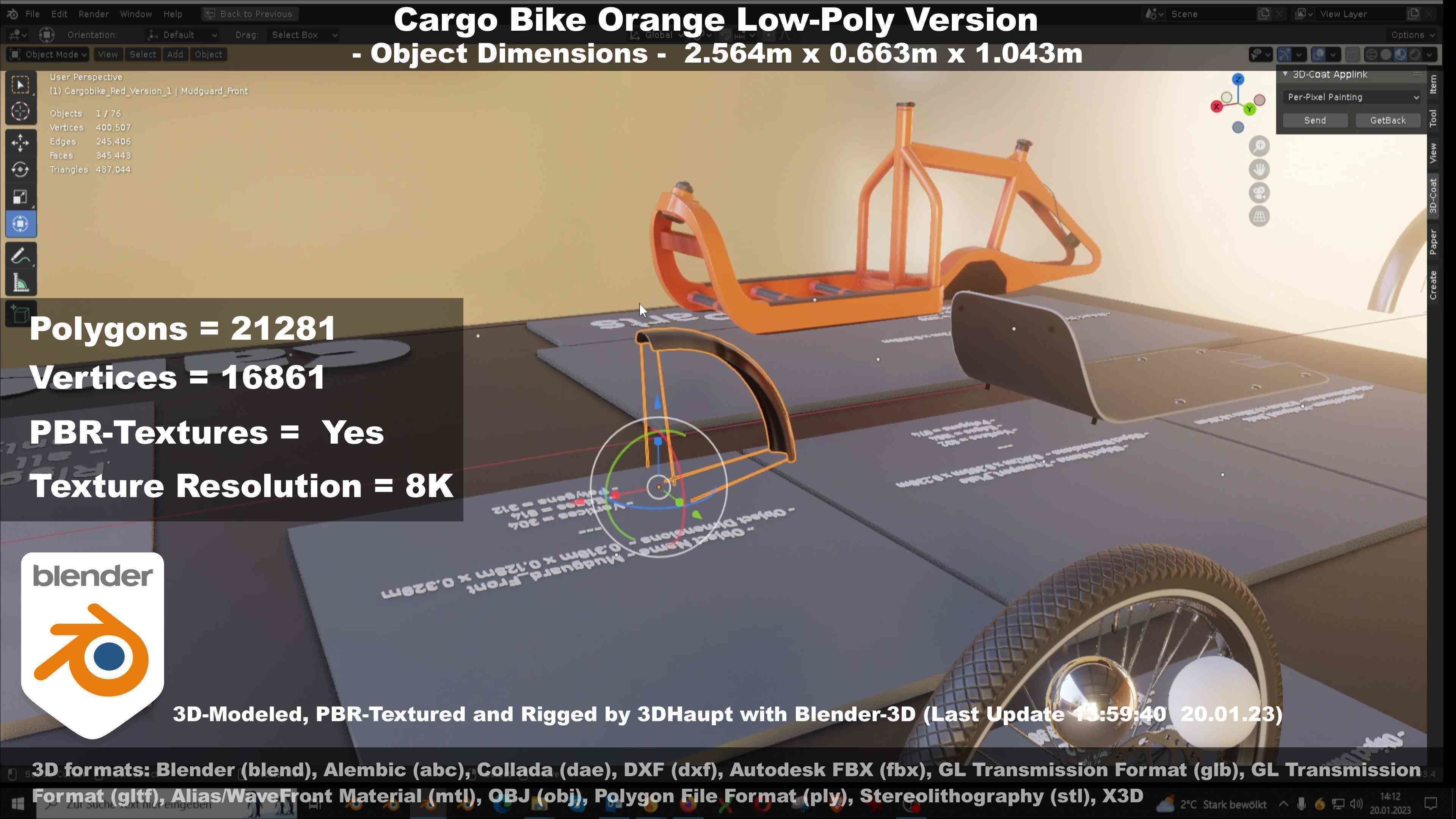 Cargo Bike Orange Low-Poly and Rigged Version  Low-poly 3D model_119