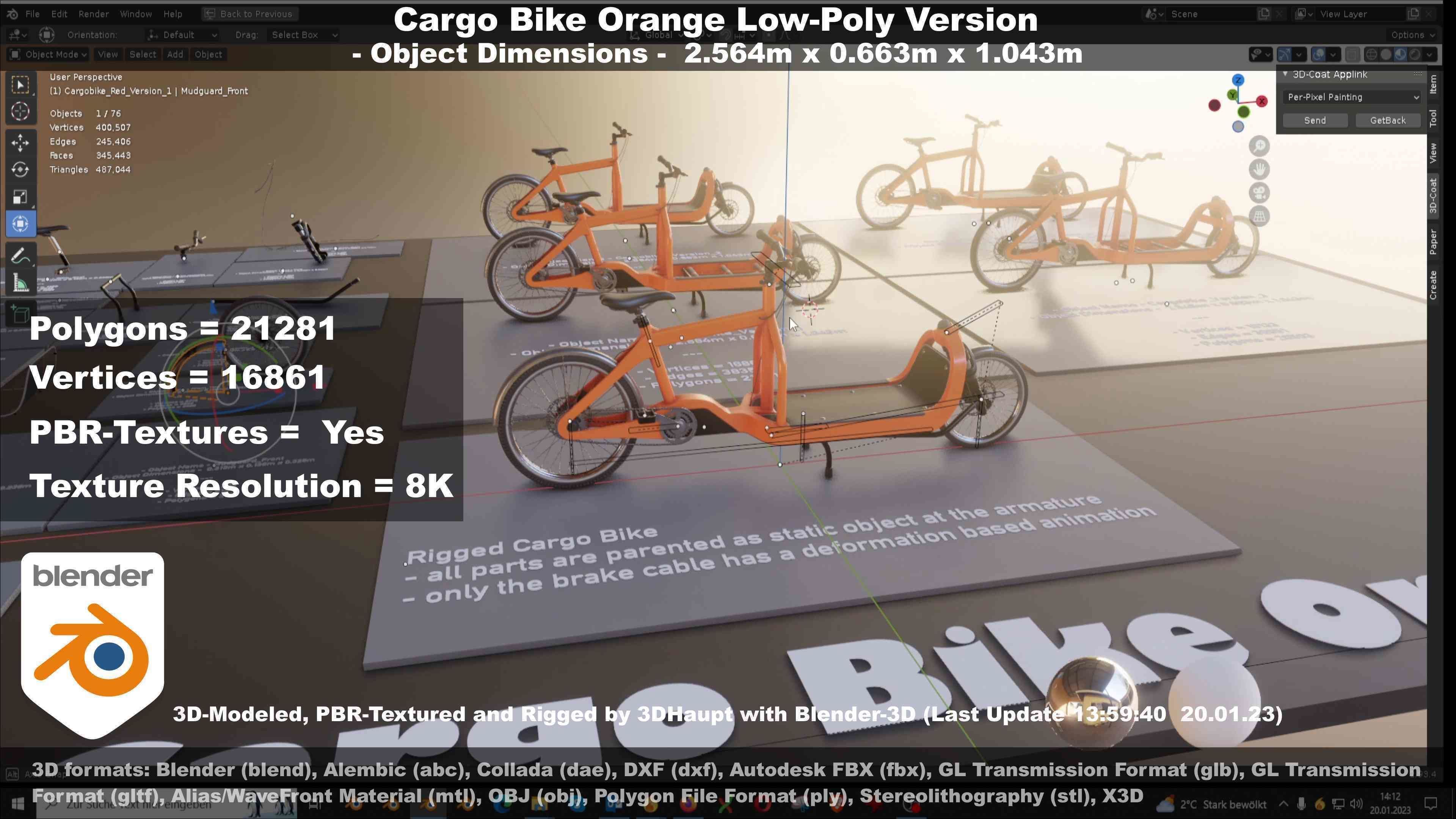 Cargo Bike Orange Low-Poly and Rigged Version  Low-poly 3D model_70