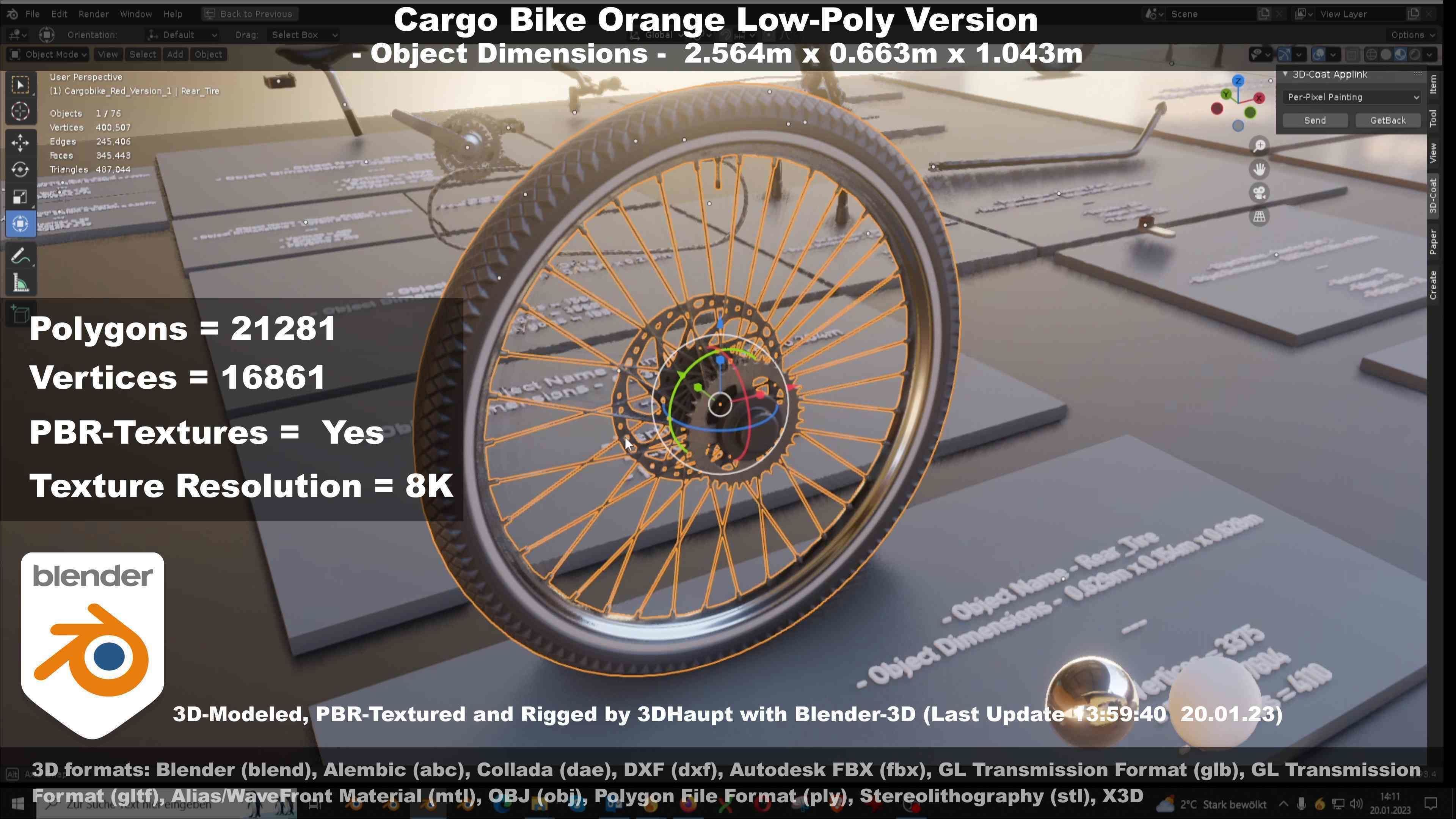 Cargo Bike Orange Low-Poly and Rigged Version  Low-poly 3D model_84