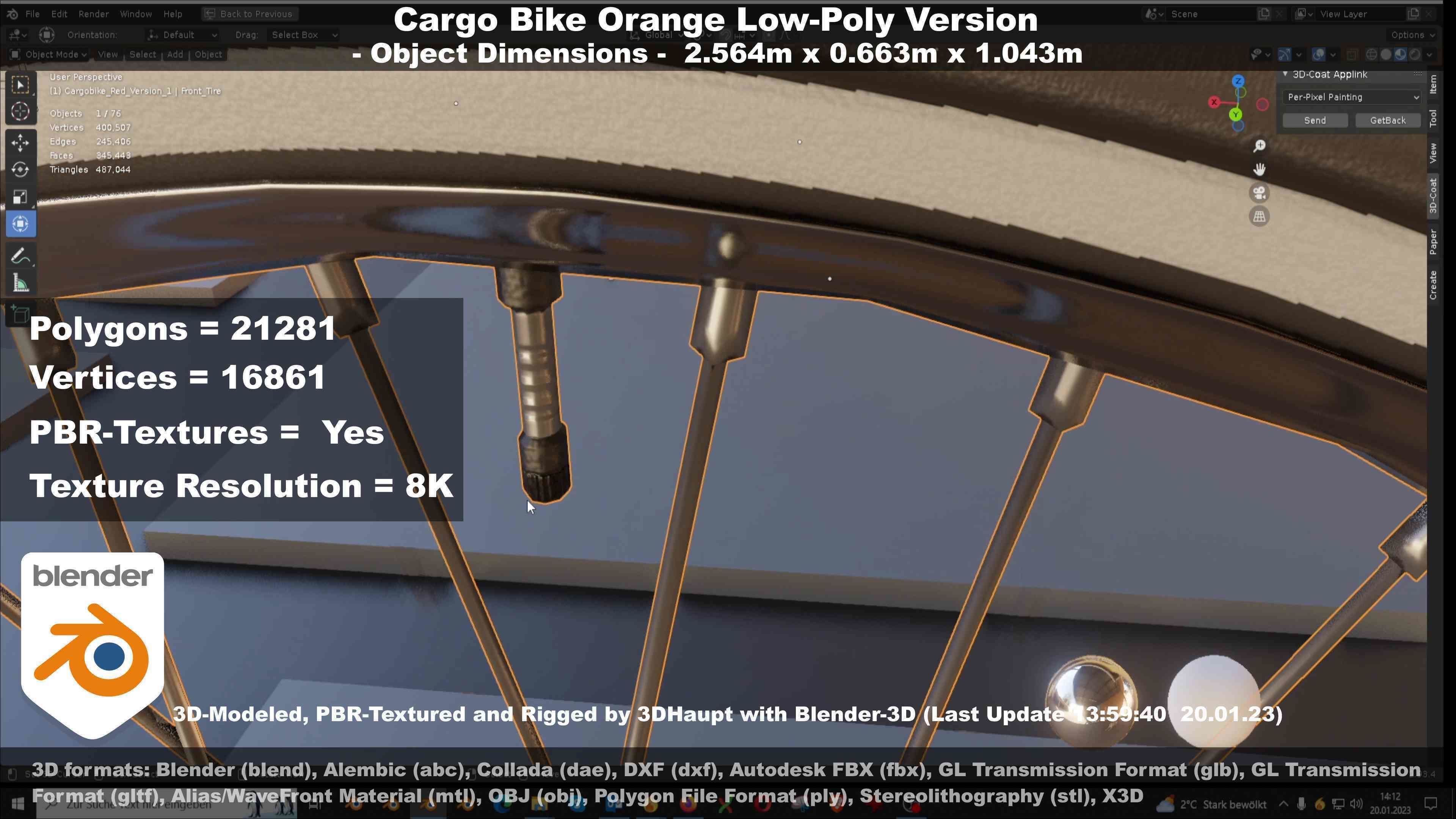 Cargo Bike Orange Low-Poly and Rigged Version  Low-poly 3D model_54