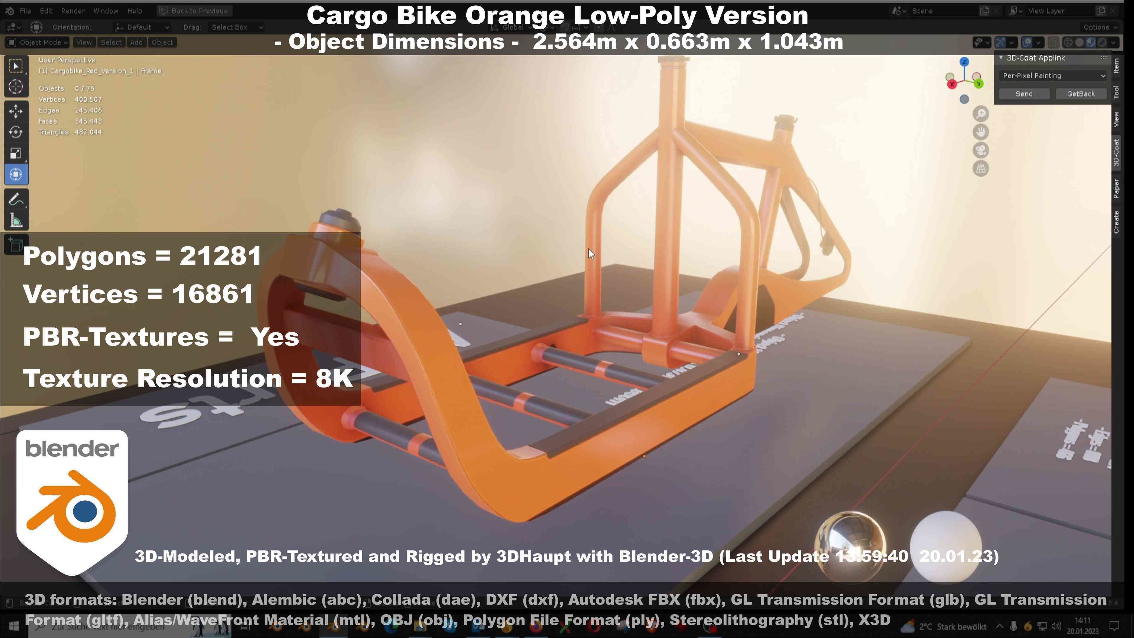 Cargo Bike Orange Low-Poly and Rigged Version  Low-poly 3D model_48