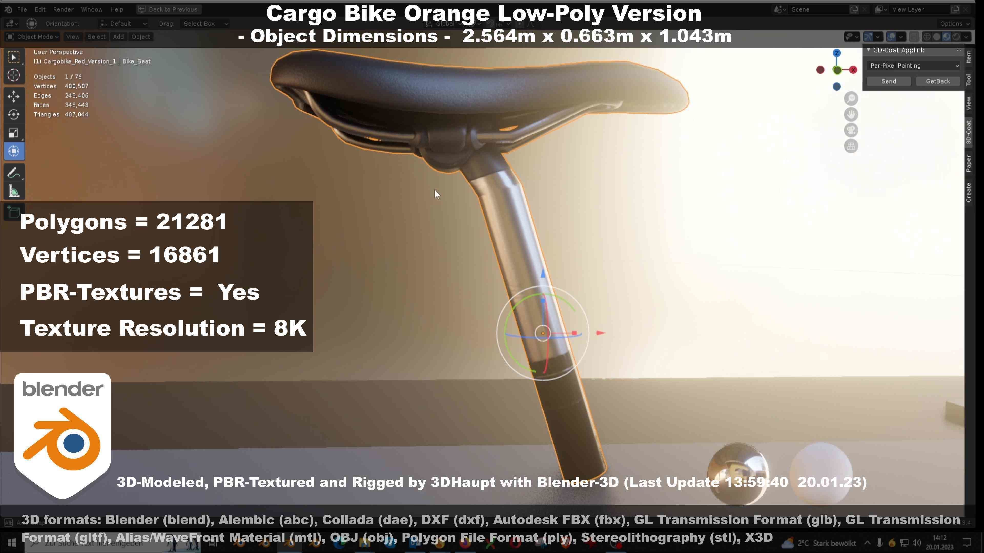 Cargo Bike Orange Low-Poly and Rigged Version  Low-poly 3D model_106