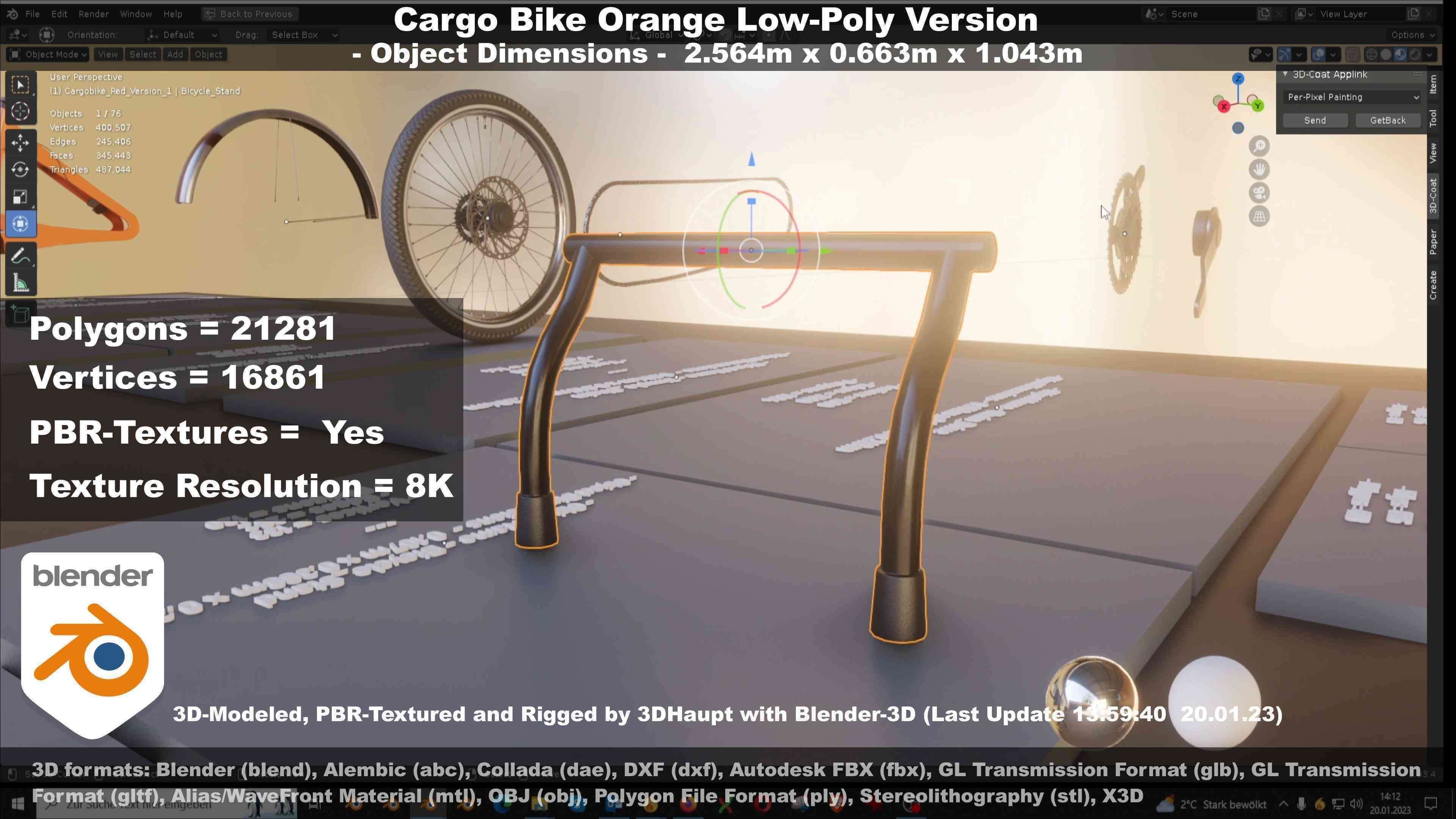 Cargo Bike Orange Low-Poly and Rigged Version  Low-poly 3D model_61