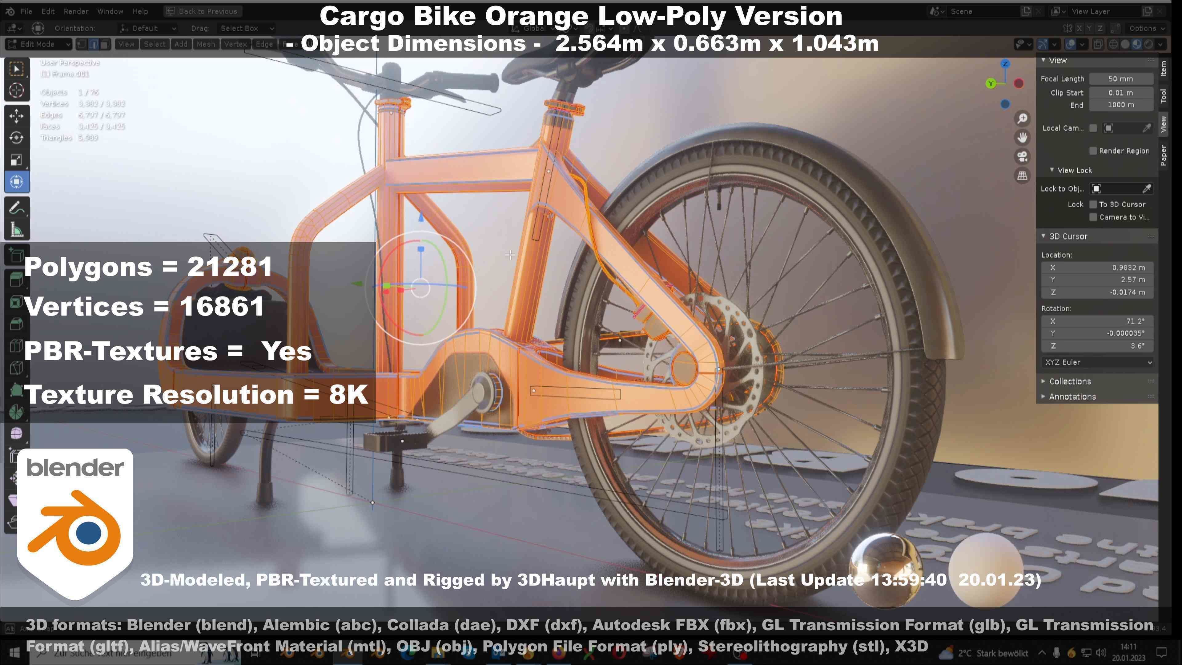 Cargo Bike Orange Low-Poly and Rigged Version  Low-poly 3D model_108