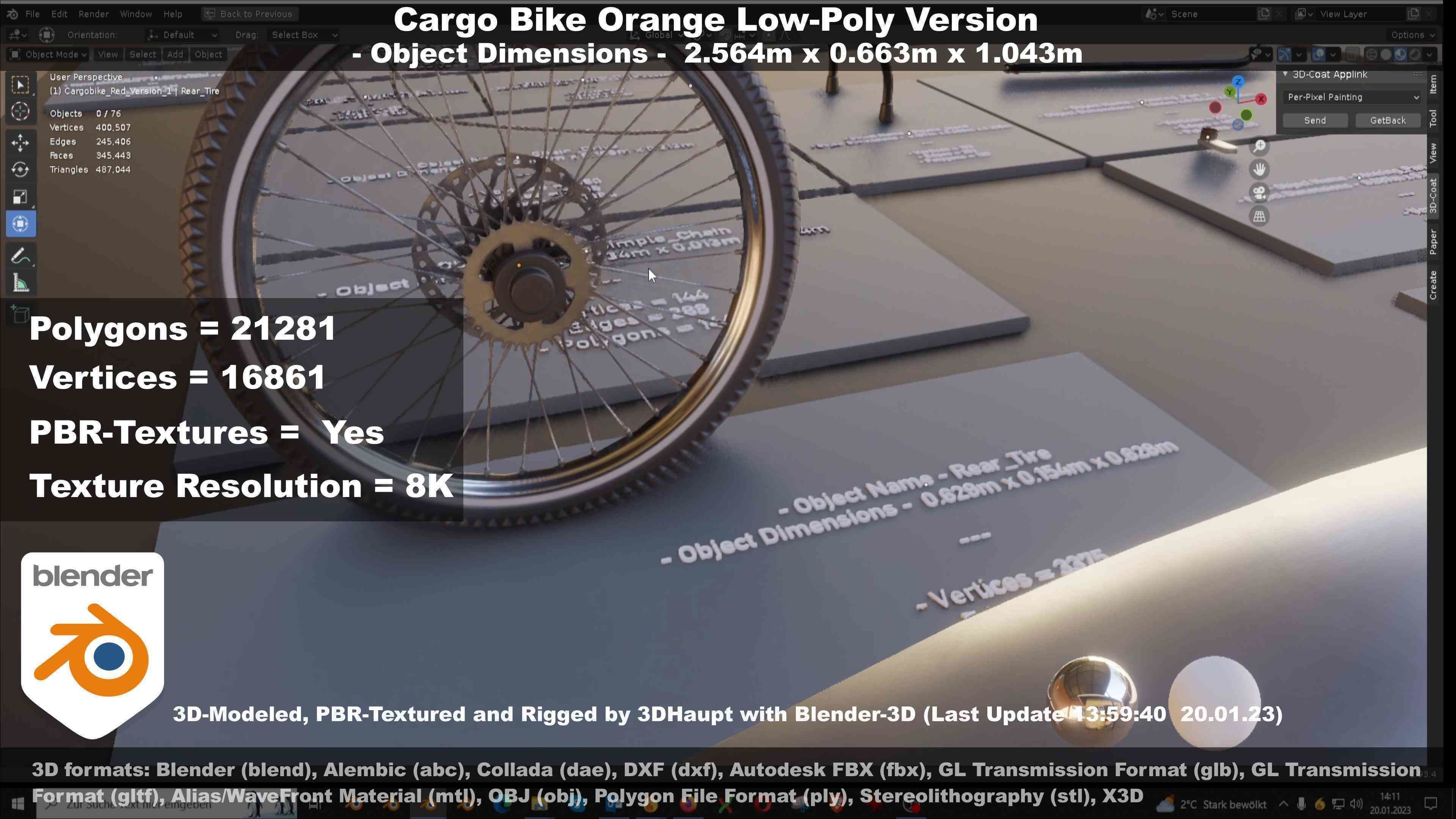 Cargo Bike Orange Low-Poly and Rigged Version  Low-poly 3D model_52