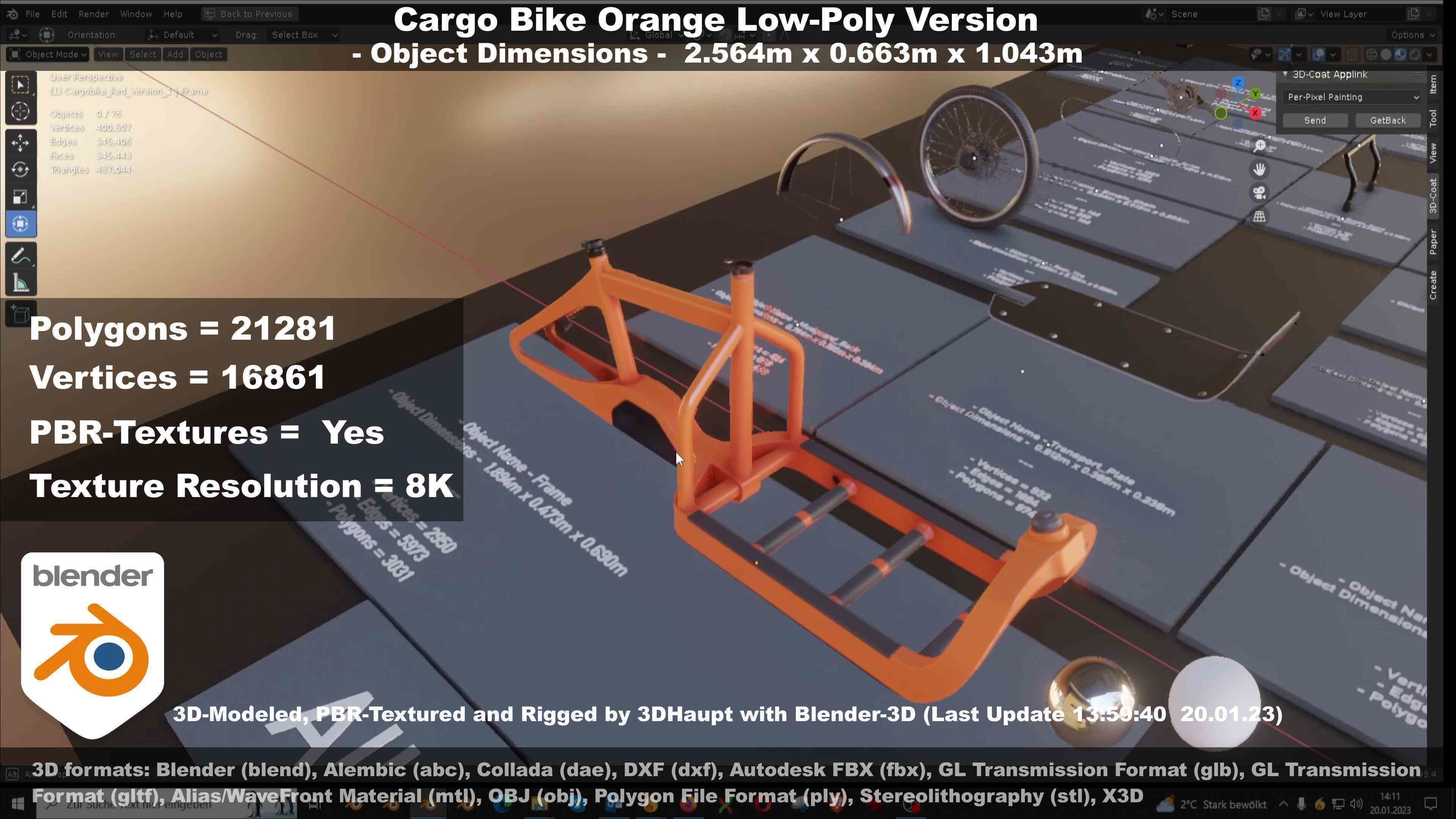 Cargo Bike Orange Low-Poly and Rigged Version  Low-poly 3D model_51