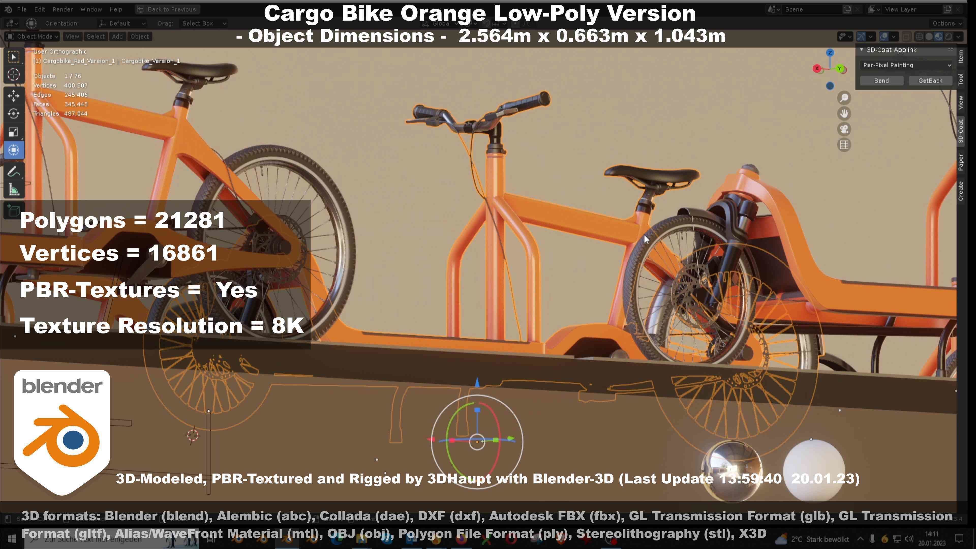 Cargo Bike Orange Low-Poly and Rigged Version  Low-poly 3D model_95