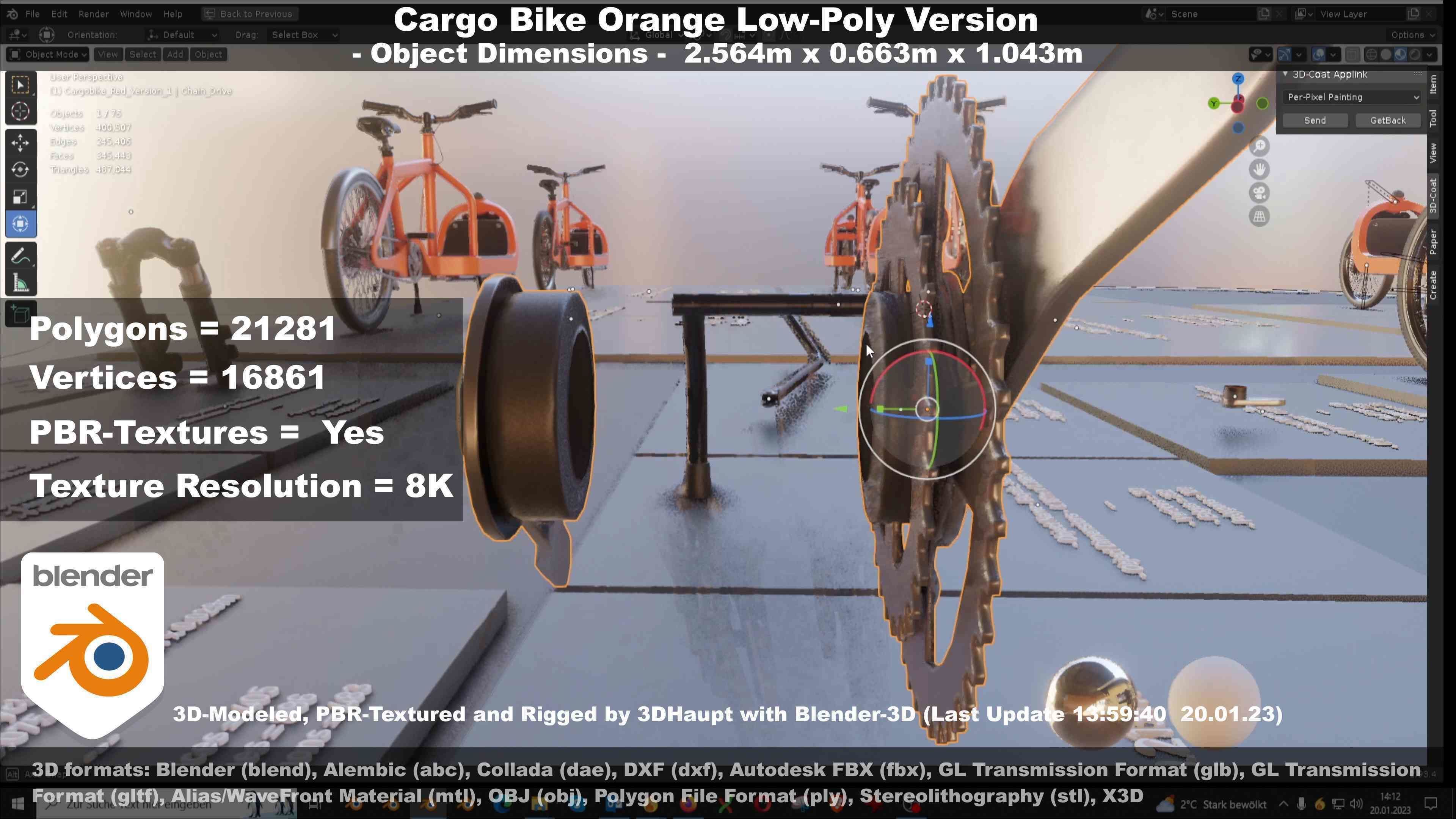 Cargo Bike Orange Low-Poly and Rigged Version  Low-poly 3D model_65