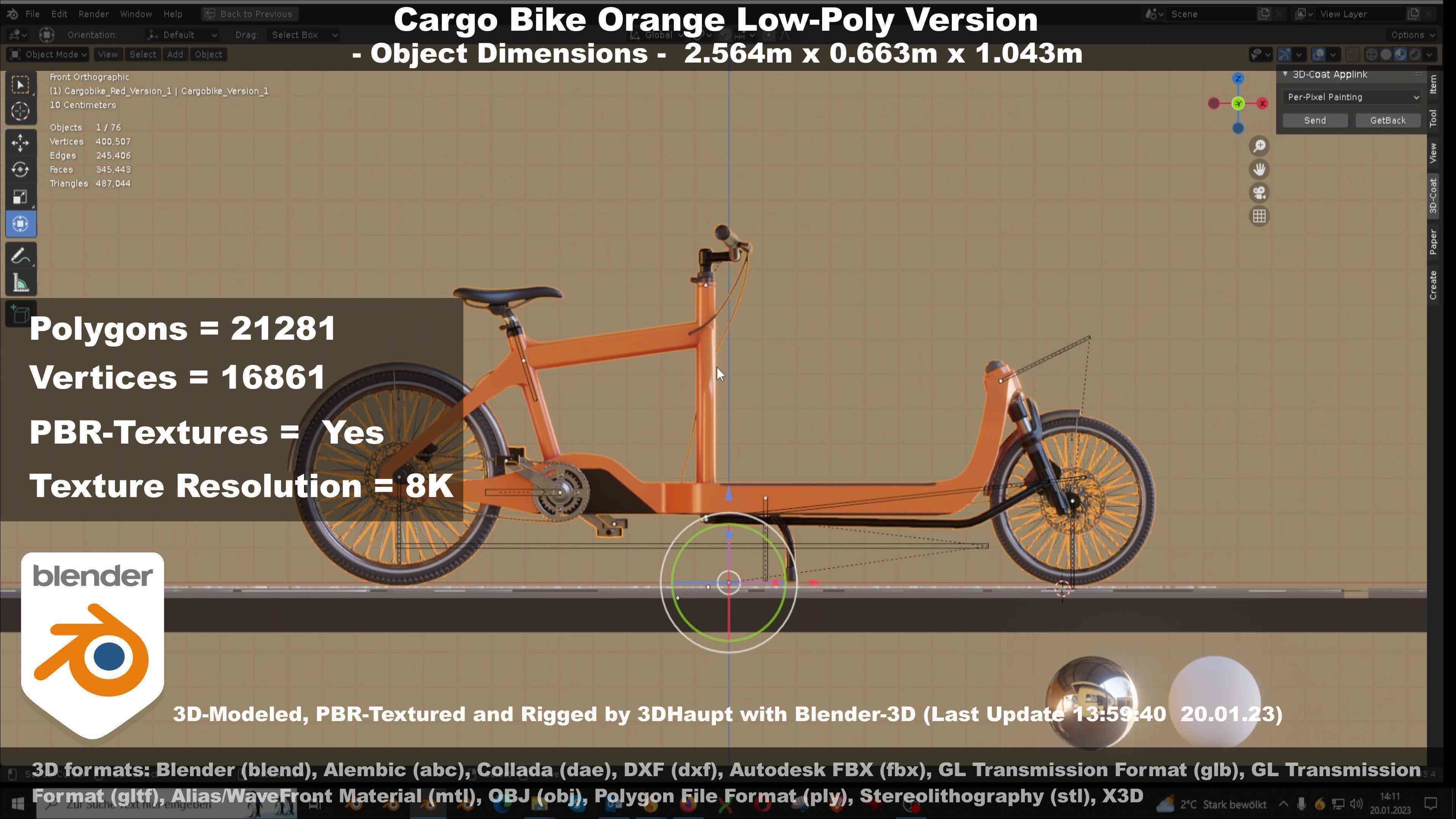 Cargo Bike Orange Low-Poly and Rigged Version  Low-poly 3D model_89