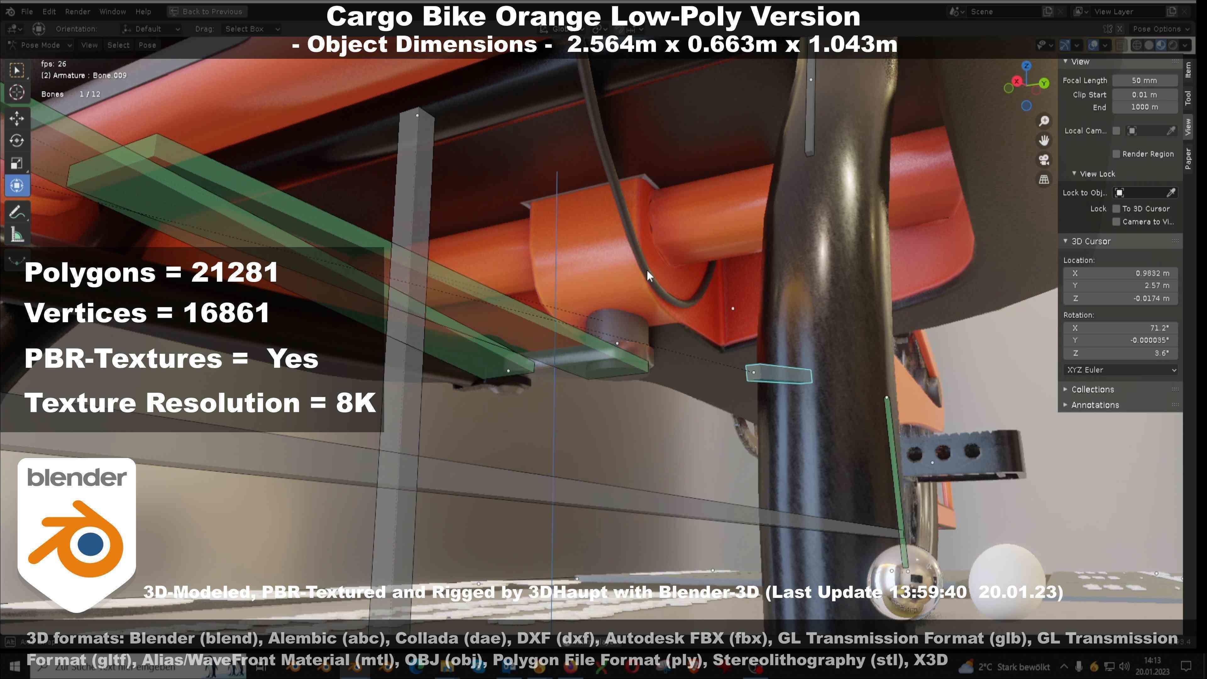 Cargo Bike Orange Low-Poly and Rigged Version  Low-poly 3D model_77