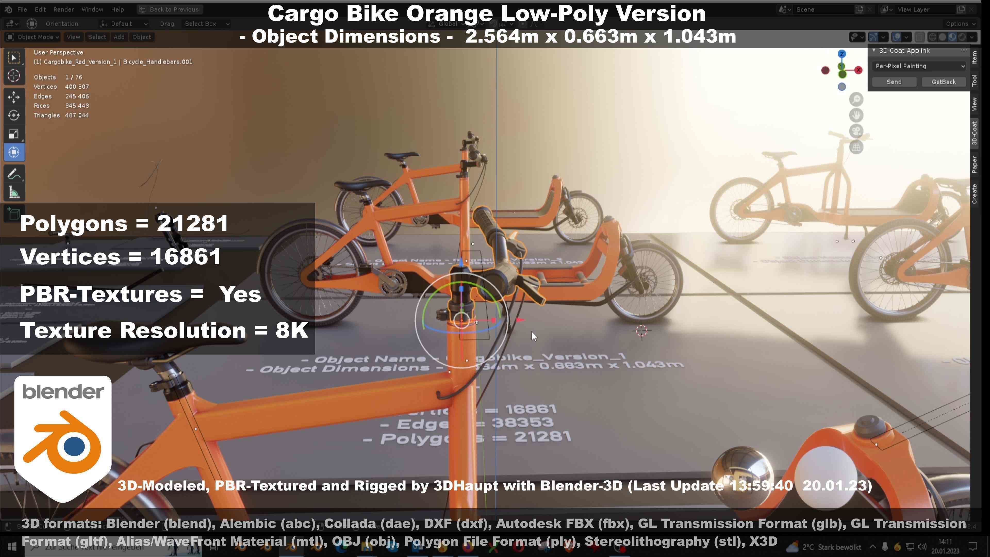 Cargo Bike Orange Low-Poly and Rigged Version  Low-poly 3D model_92