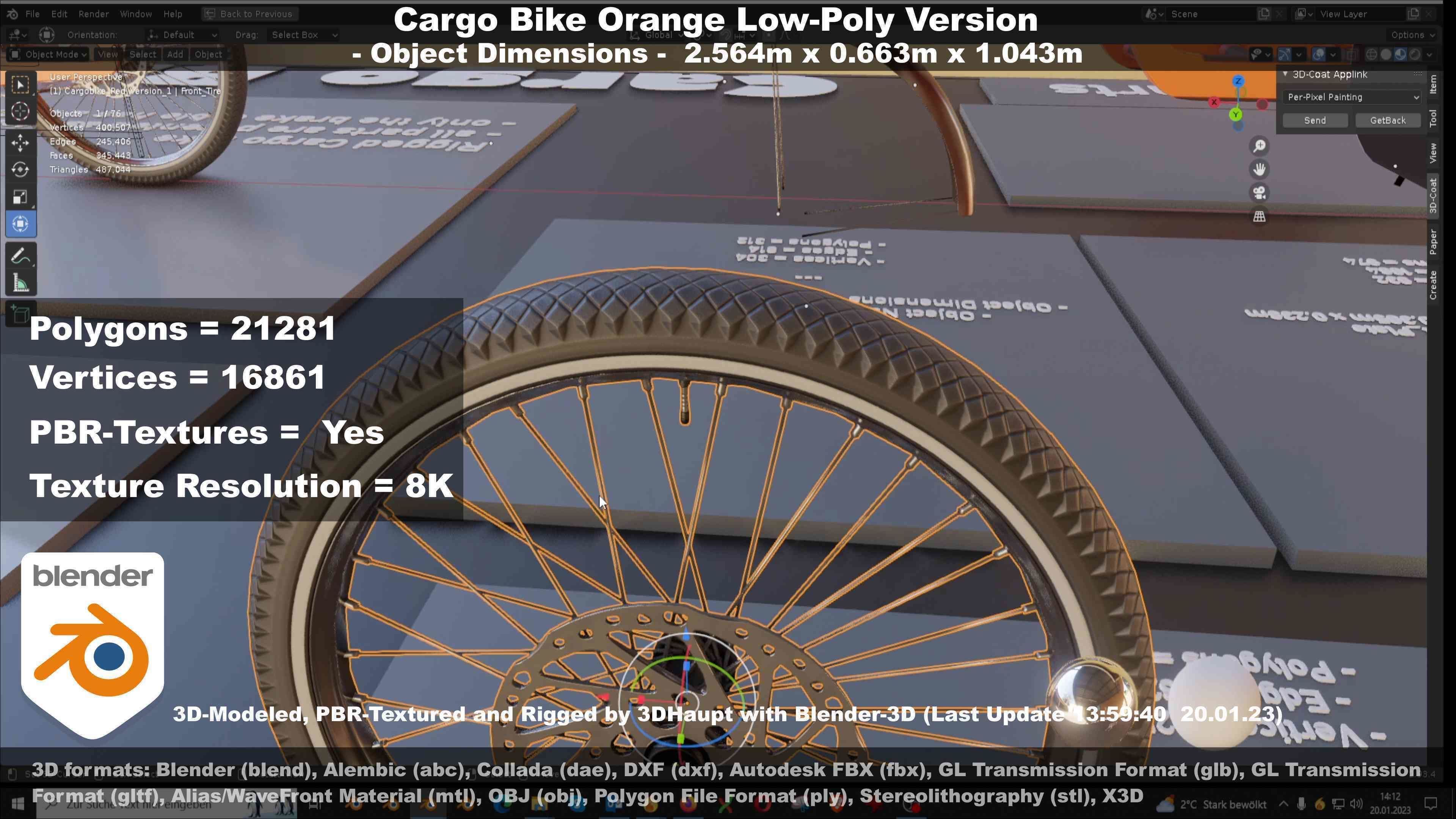 Cargo Bike Orange Low-Poly and Rigged Version  Low-poly 3D model_83