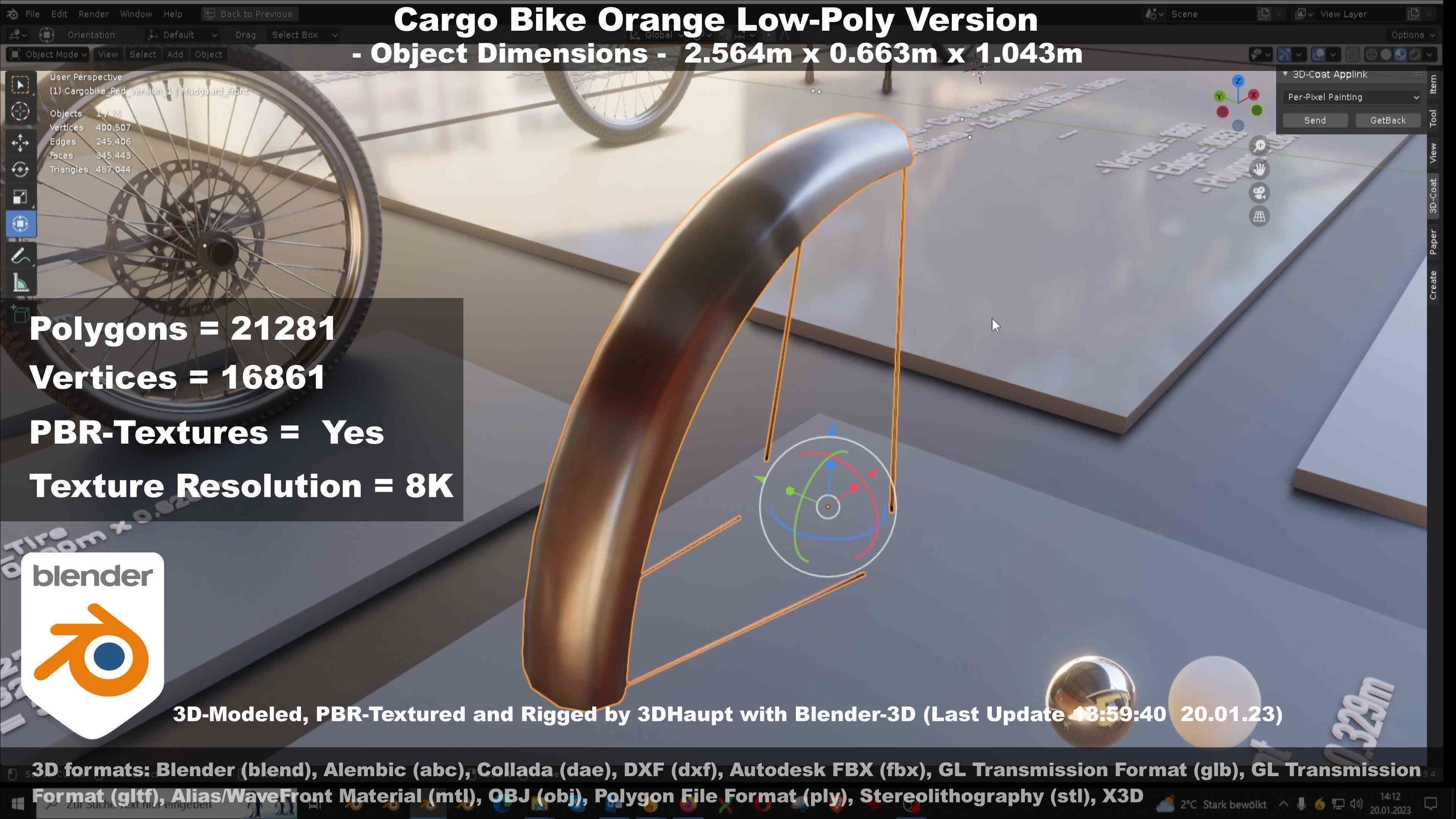 Cargo Bike Orange Low-Poly and Rigged Version  Low-poly 3D model_120