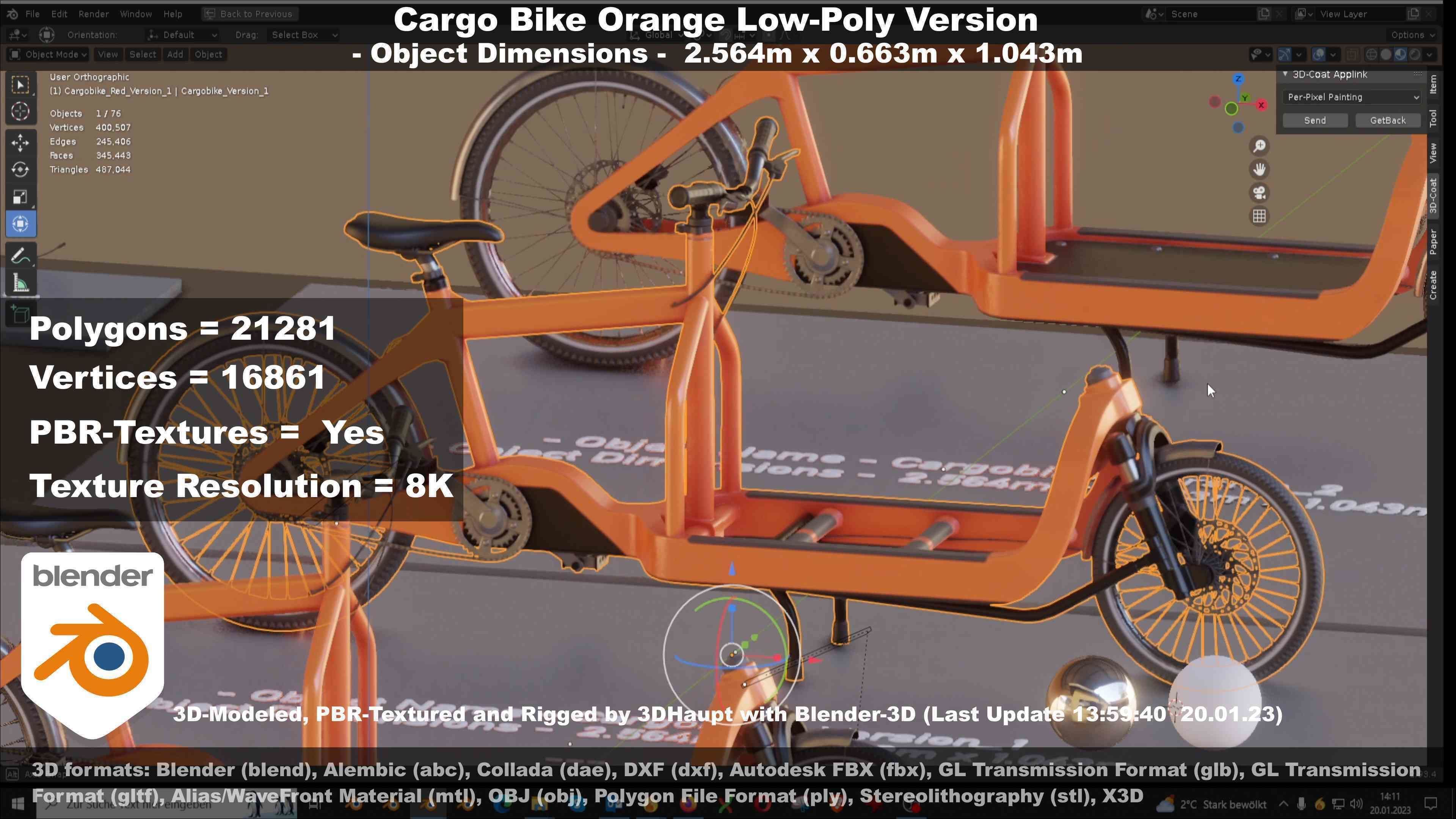 Cargo Bike Orange Low-Poly and Rigged Version  Low-poly 3D model_78