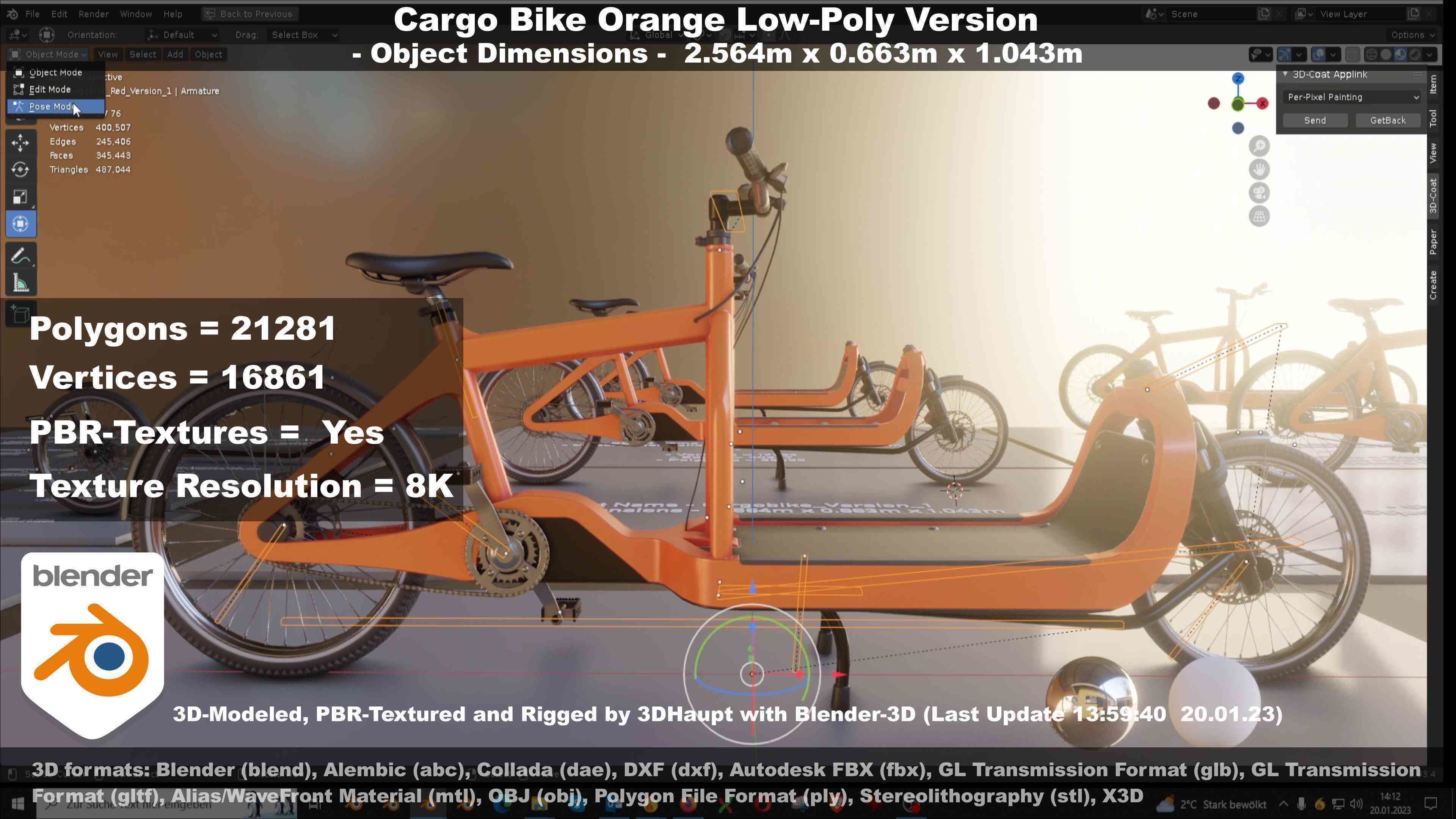 Cargo Bike Orange Low-Poly and Rigged Version  Low-poly 3D model_72