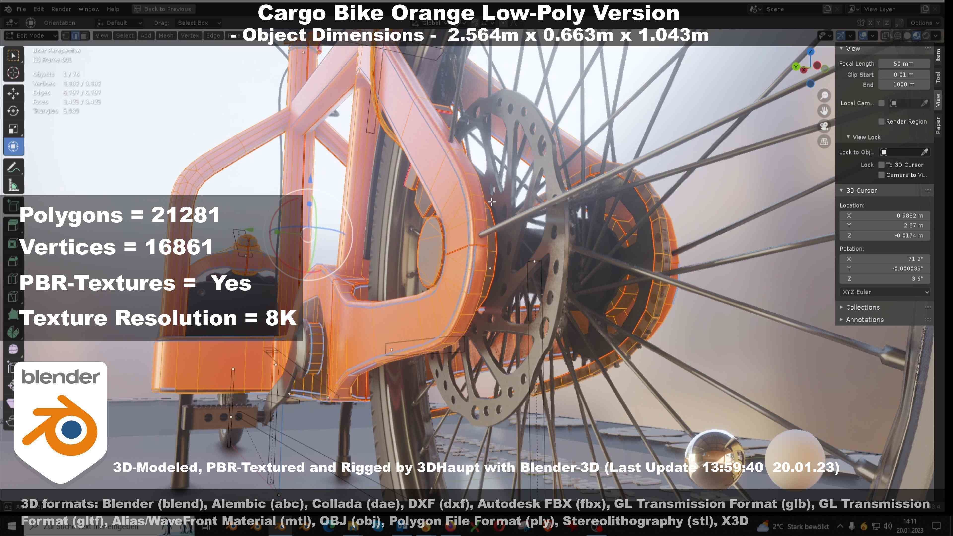Cargo Bike Orange Low-Poly and Rigged Version  Low-poly 3D model_79