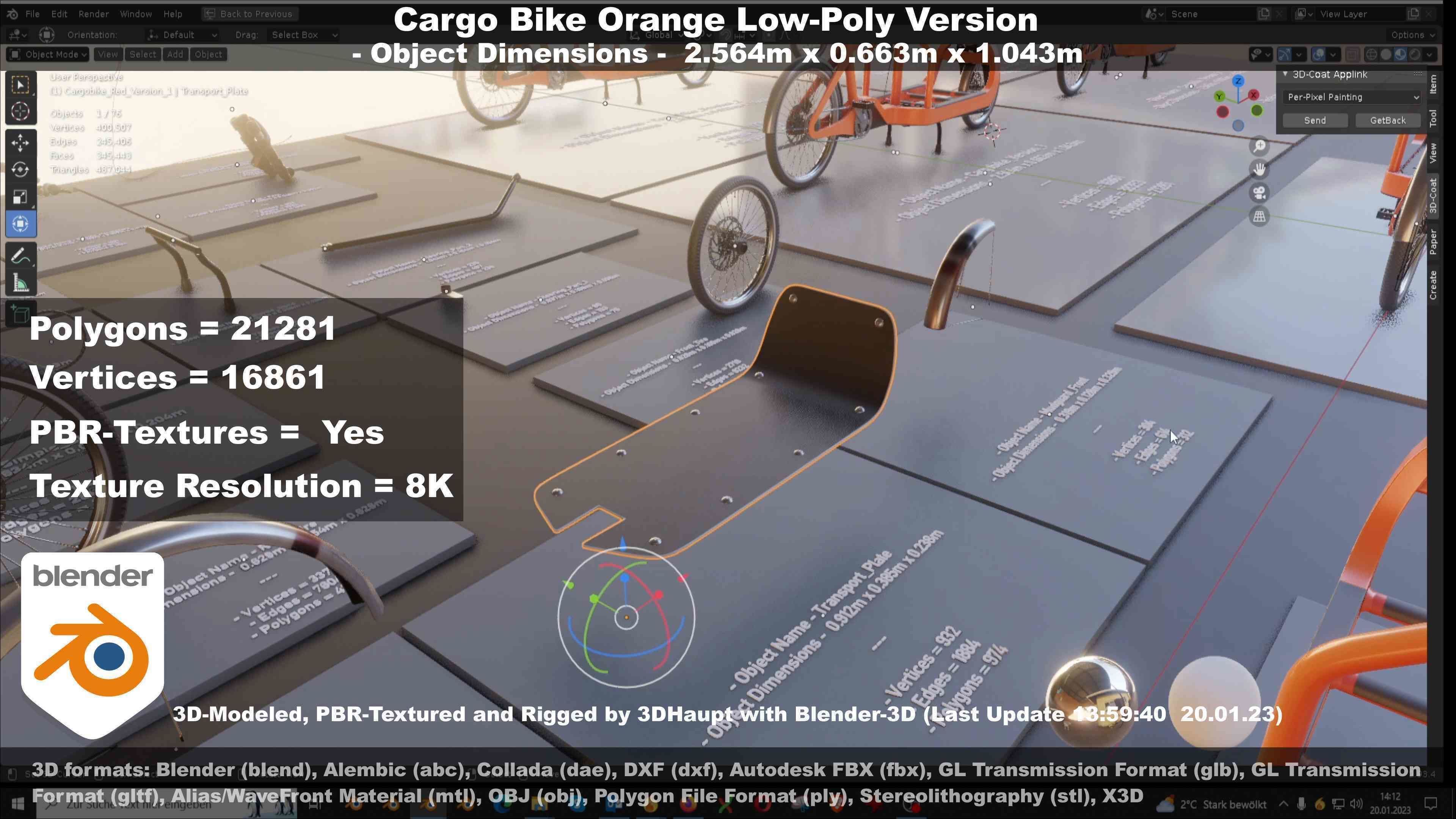 Cargo Bike Orange Low-Poly and Rigged Version  Low-poly 3D model_69