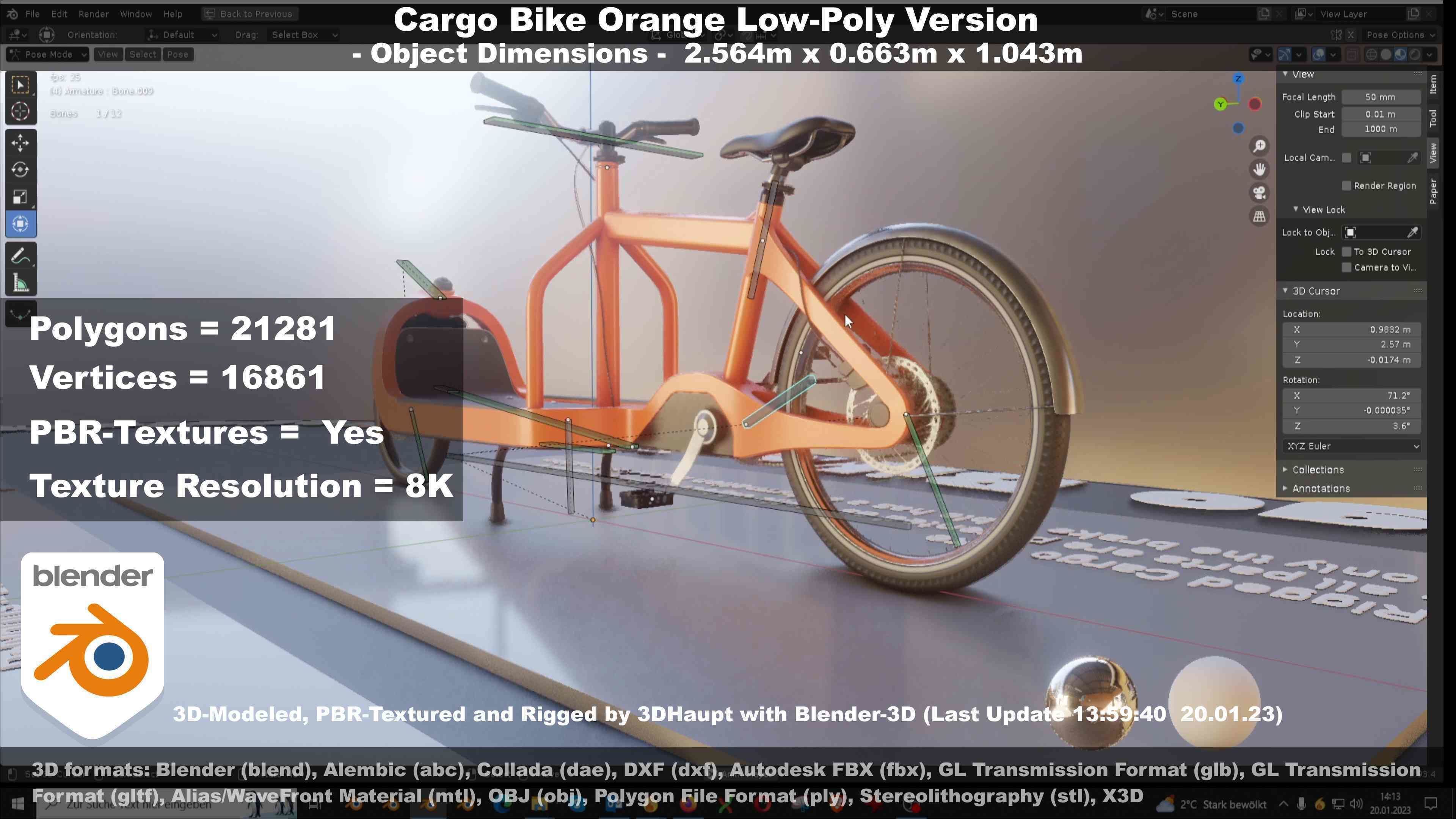 Cargo Bike Orange Low-Poly and Rigged Version  Low-poly 3D model_137