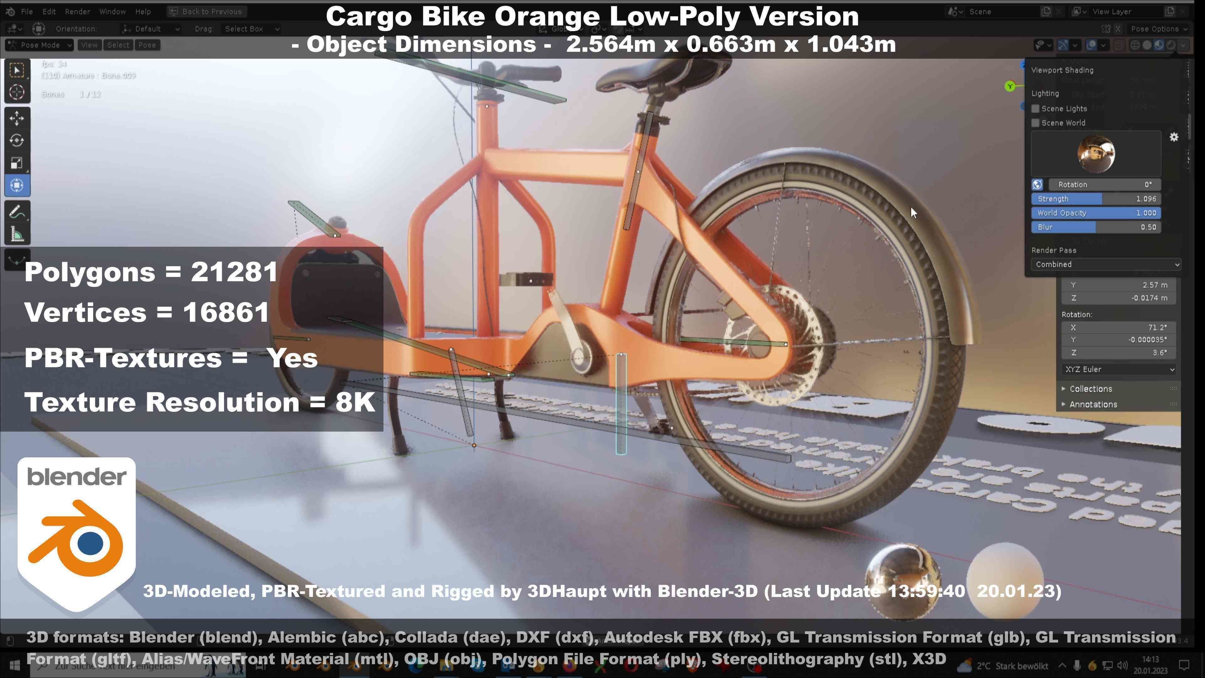 Cargo Bike Orange Low-Poly and Rigged Version  Low-poly 3D model_136