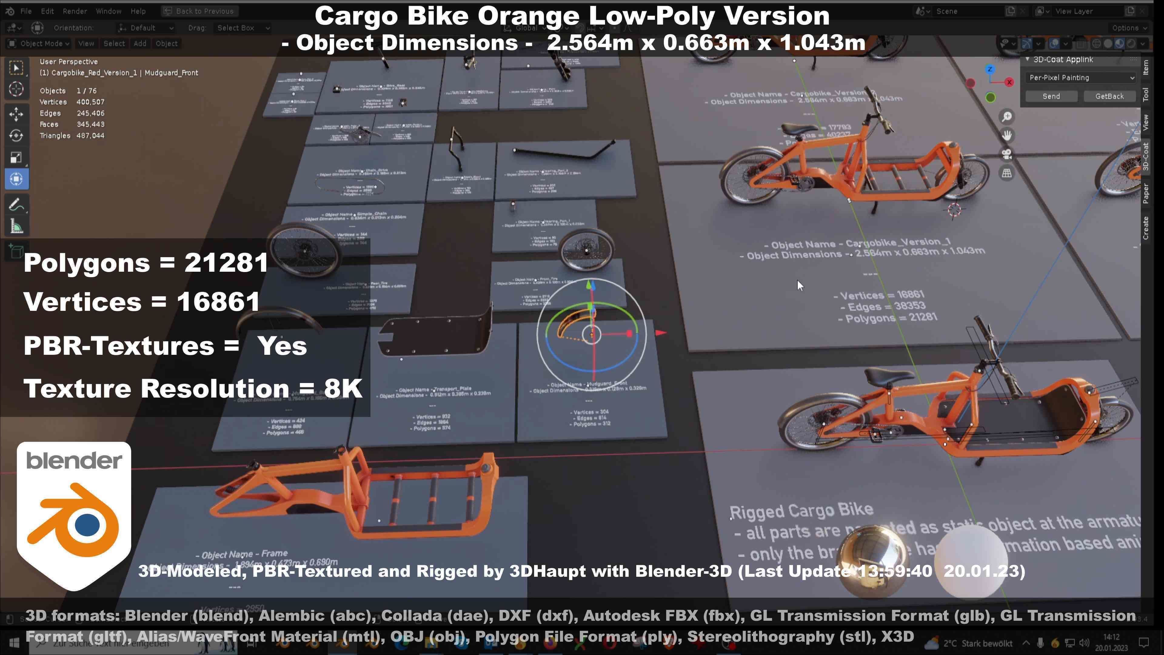 Cargo Bike Orange Low-Poly and Rigged Version  Low-poly 3D model_121