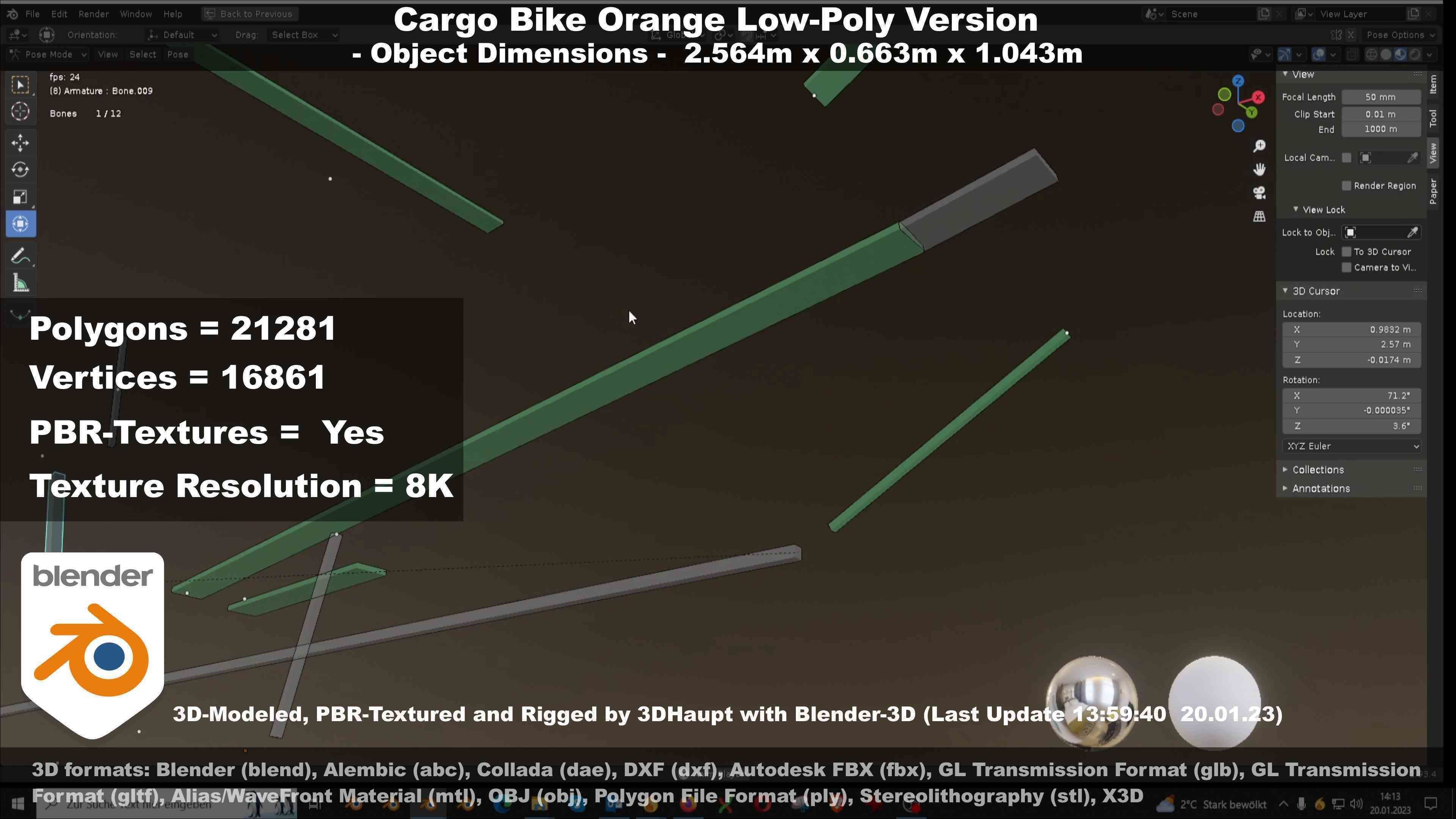 Cargo Bike Orange Low-Poly and Rigged Version  Low-poly 3D model_102