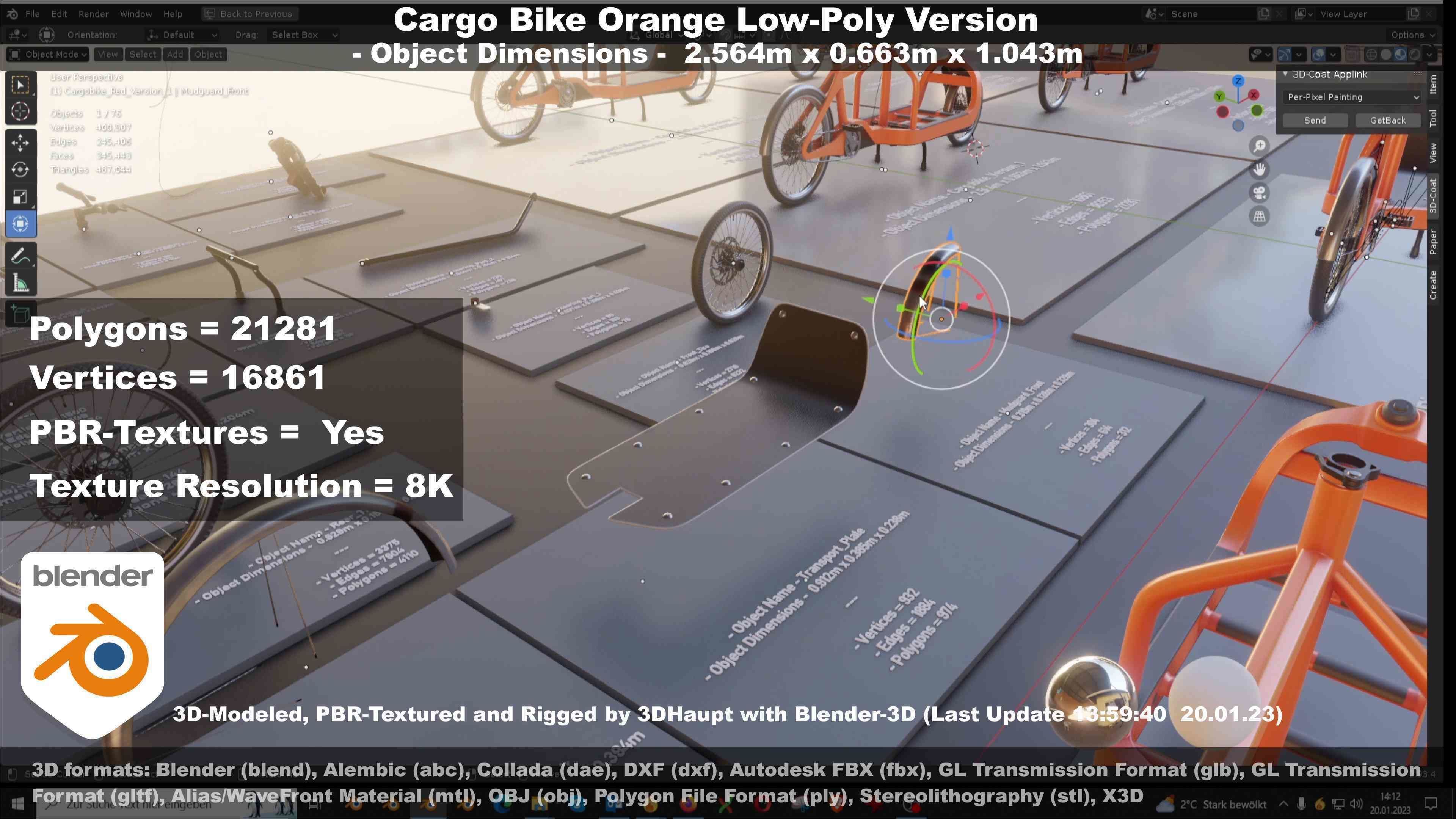 Cargo Bike Orange Low-Poly and Rigged Version  Low-poly 3D model_71