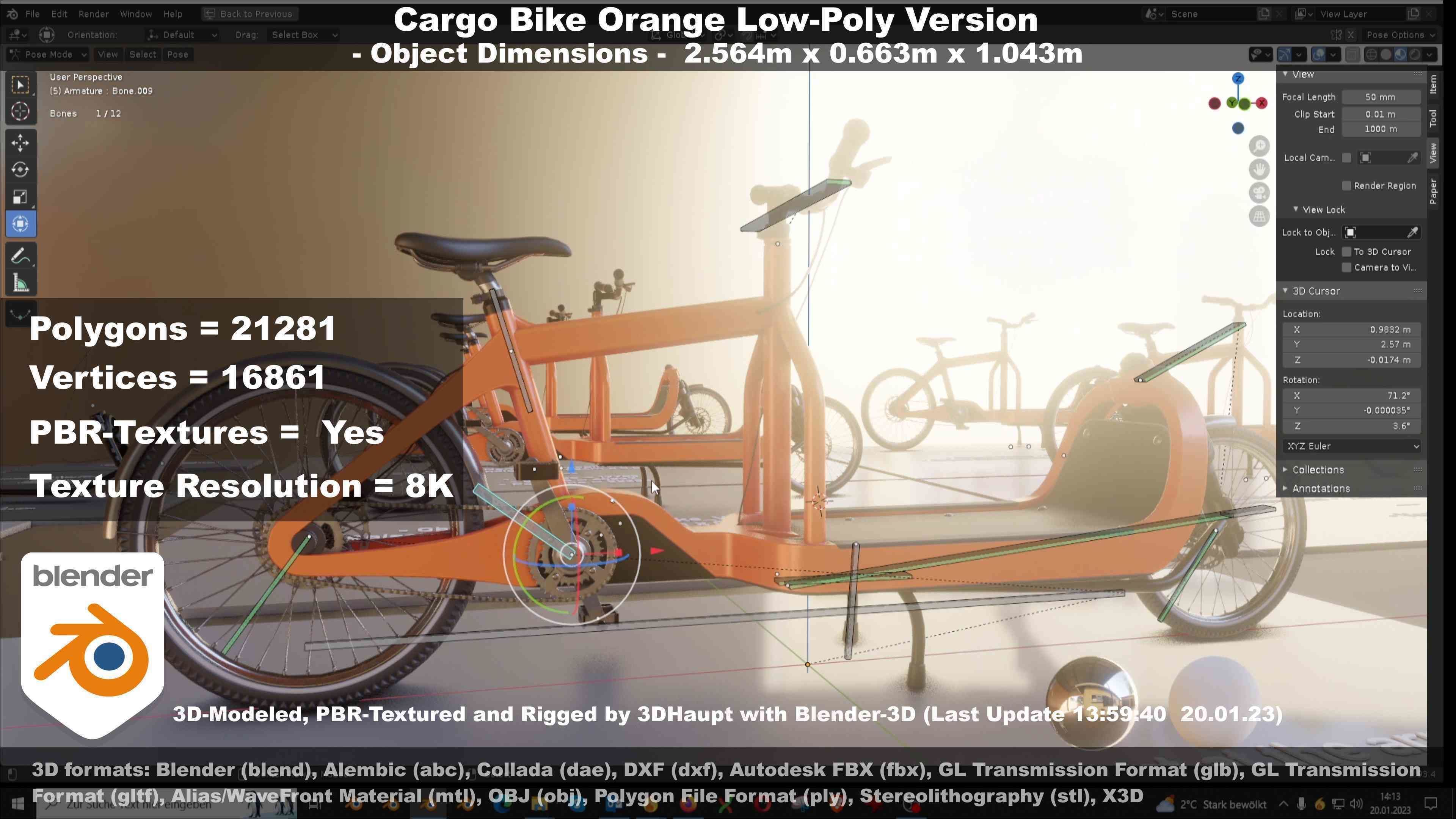 Cargo Bike Orange Low-Poly and Rigged Version  Low-poly 3D model_75