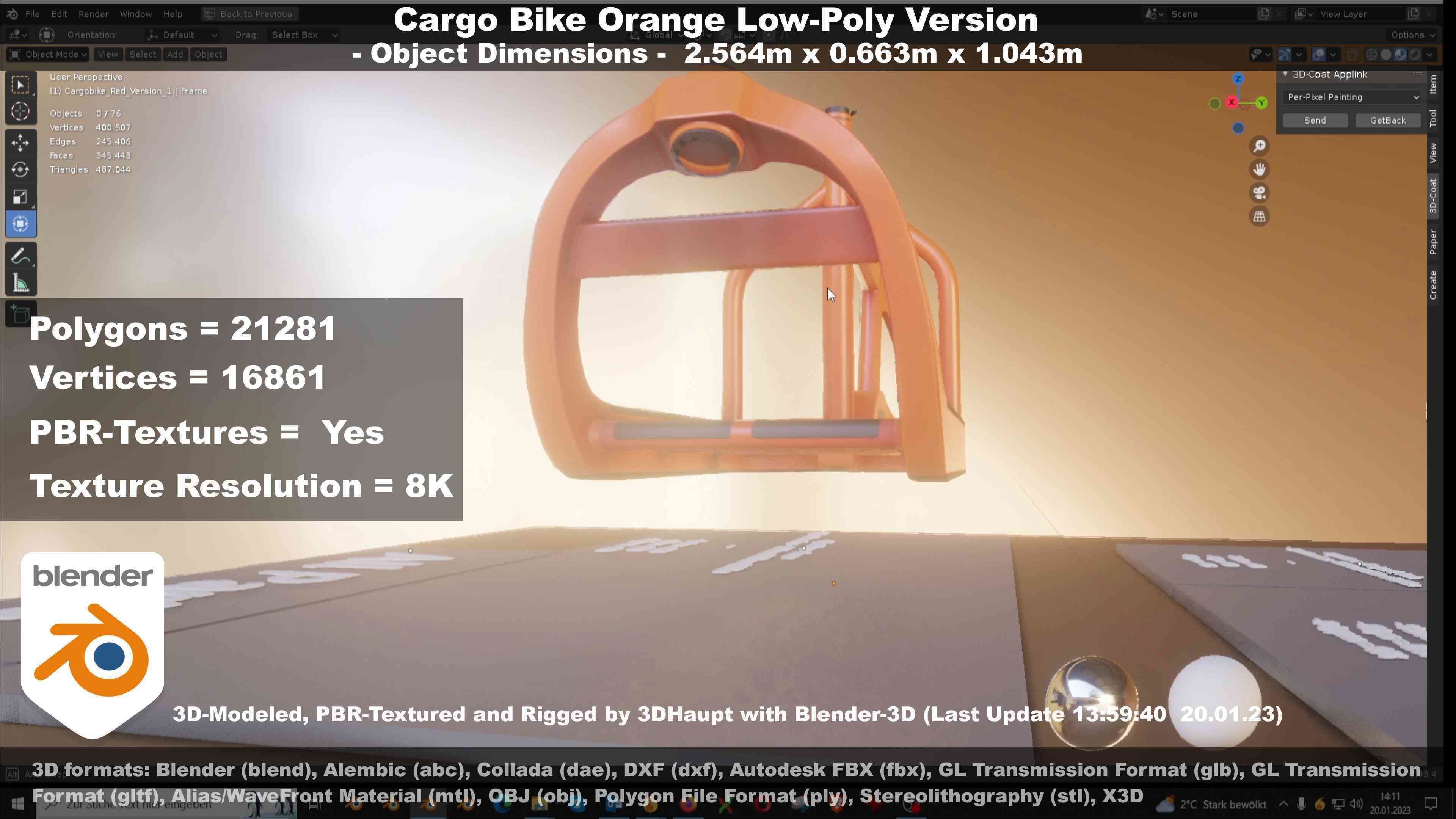 Cargo Bike Orange Low-Poly and Rigged Version  Low-poly 3D model_37