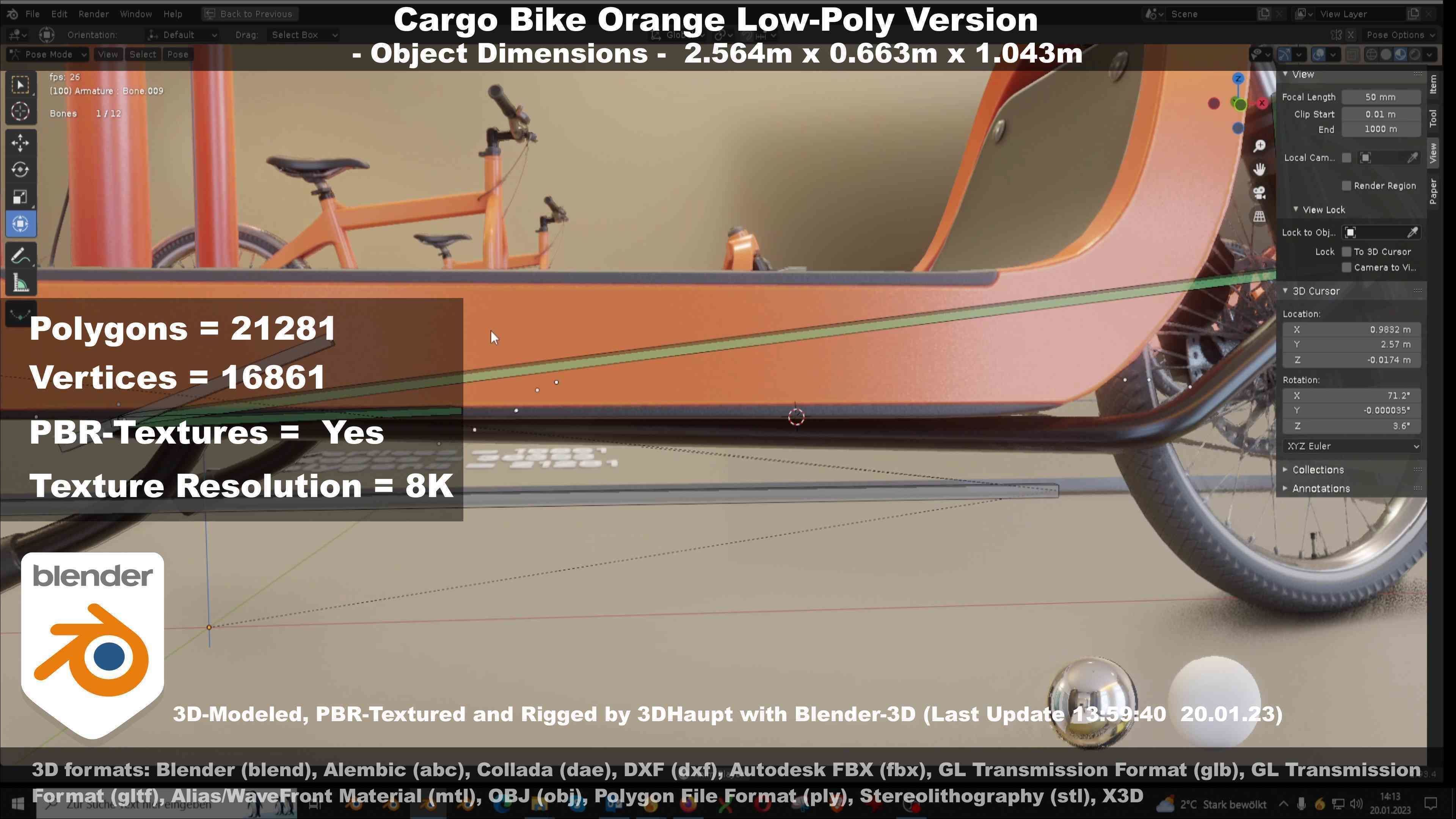 Cargo Bike Orange Low-Poly and Rigged Version  Low-poly 3D model_132